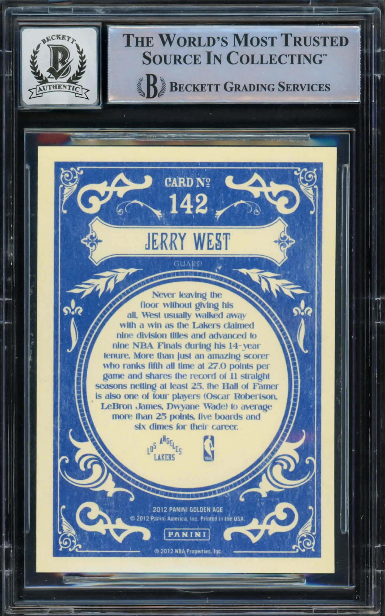 Jerry West Autographed 2012 Panini Golden Age Card #142 Card Los Angeles Lakers Auto Grade Gem Mint 10 Beckett BAS Stock #235082 - Image 2
