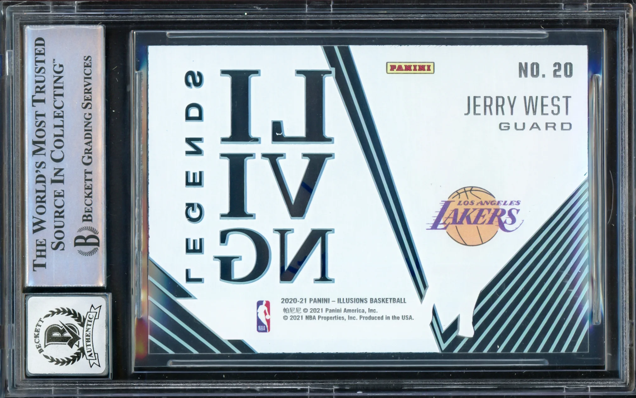 Jerry West Autographed 2020-21 Panini Illusions Living Legends Sapphire Card #20 Los Angeles Lakers Auto Grade Gem Mint 10 Beckett BAS #16622156 - Image 2