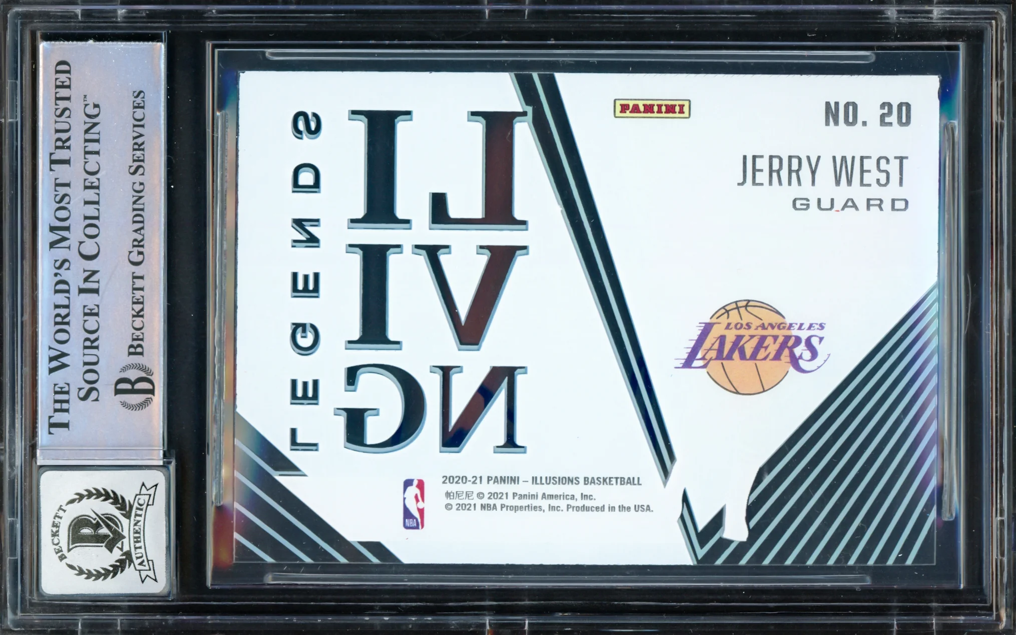 Jerry West Autographed 2020-21 Panini Illusions Living Legends Sapphire Card #20 Los Angeles Lakers Auto Grade Gem Mint 10 Beckett BAS #16622158 - Image 2