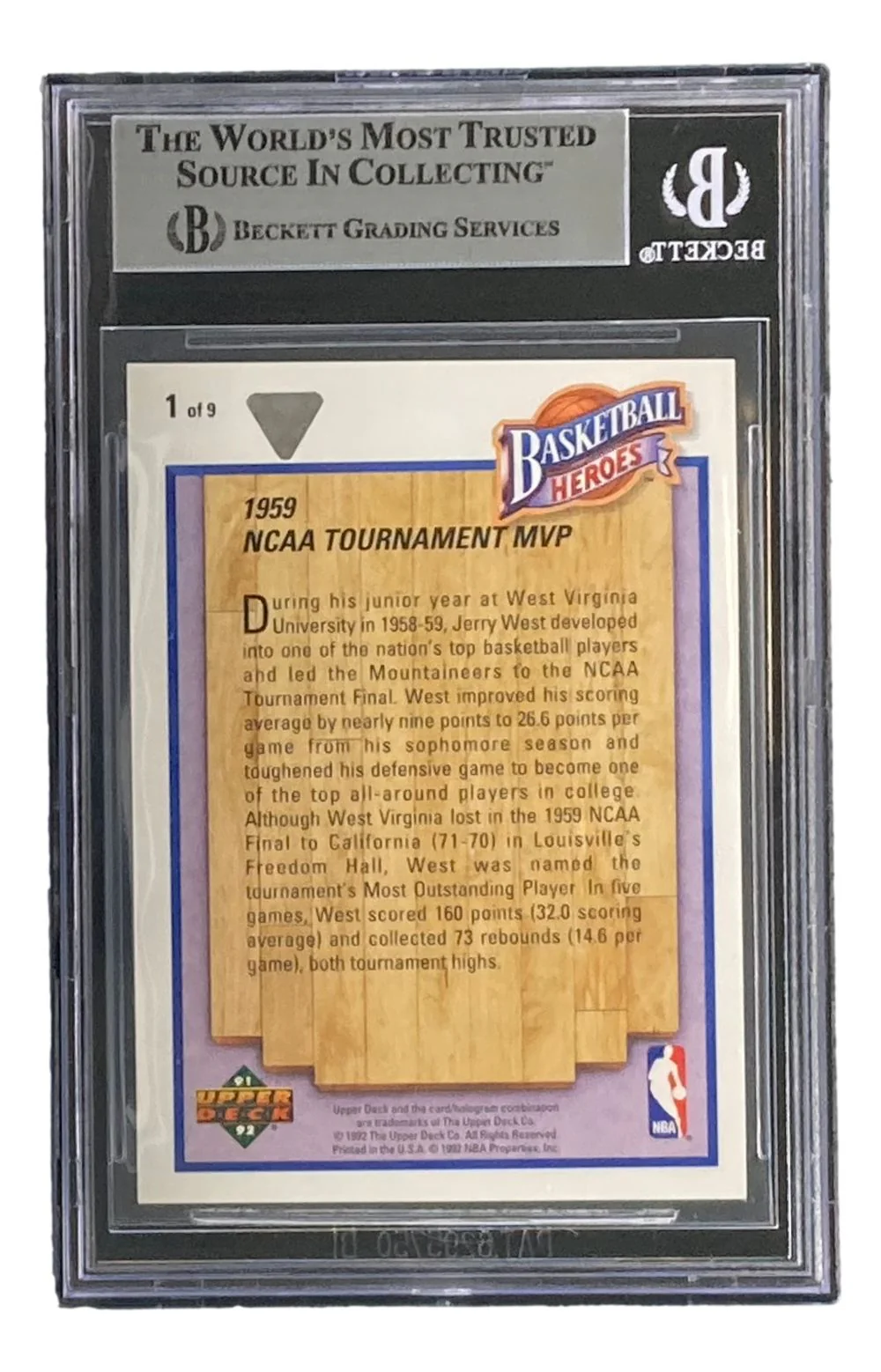 Jerry West Signed 1991-92 UD Jerry West Heroes #1 Lakers Trading Card BAS - Image 2