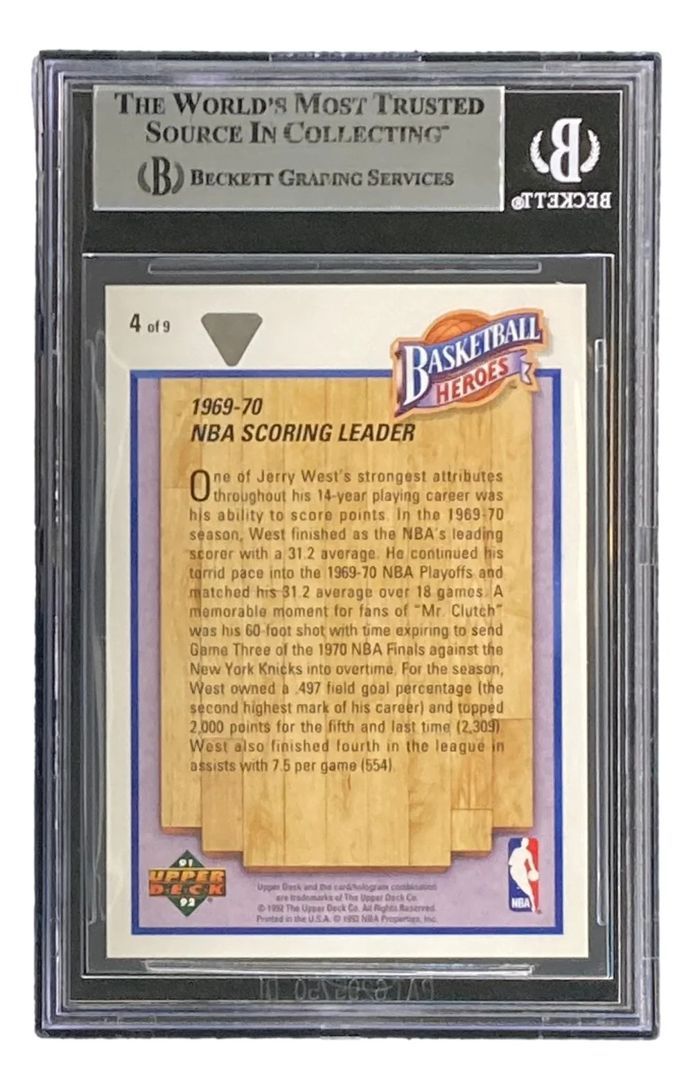 Jerry West Signed 1991-92 UD Jerry West Heroes #4 Lakers Trading Card BAS - Image 2