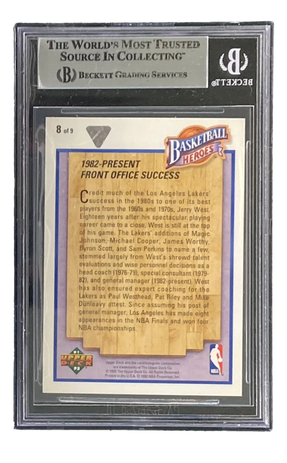 Jerry West Signed 1991-92 UD Jerry West Heroes #8 Lakers Trading Card BAS - Image 2