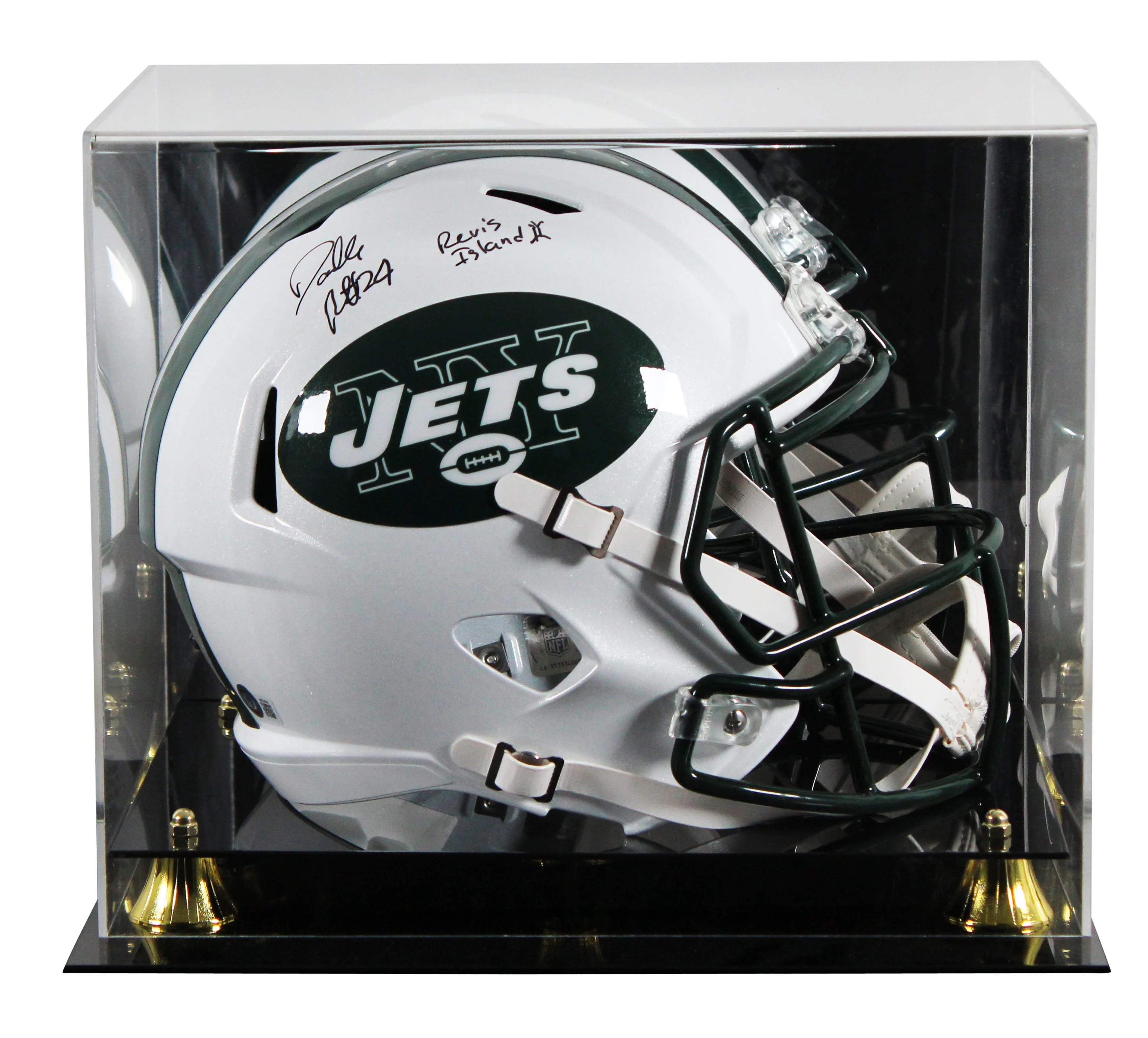 Jets Darrelle Revis Signed 98-18 TB F/S Speed Rep Helmet W/ Case BAS Witness - Image 2