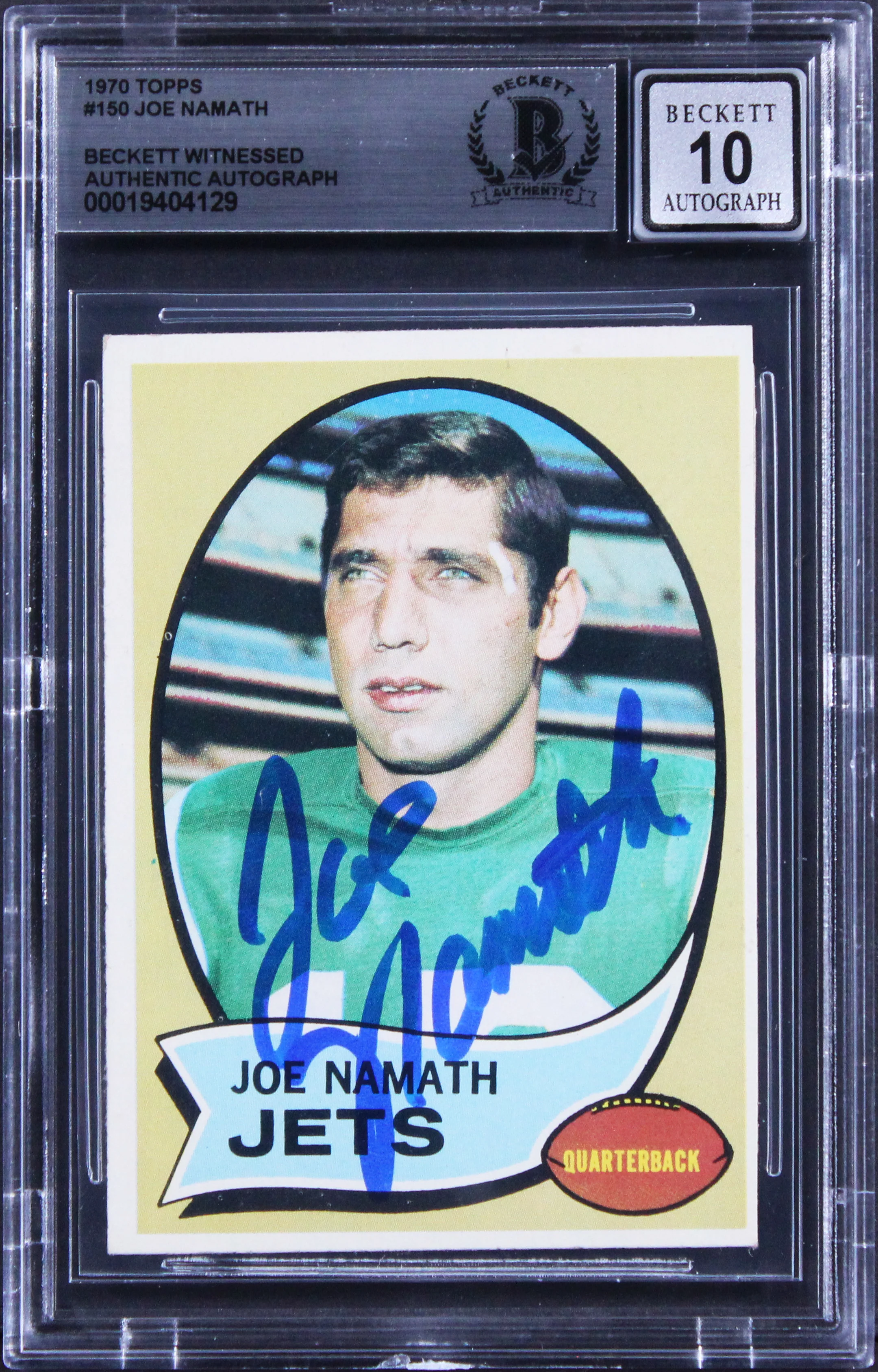 Jets Joe Namath Authentic Signed 1970 Topps #150 Card Auto 10! BAS Slabbed 2 - Image 2