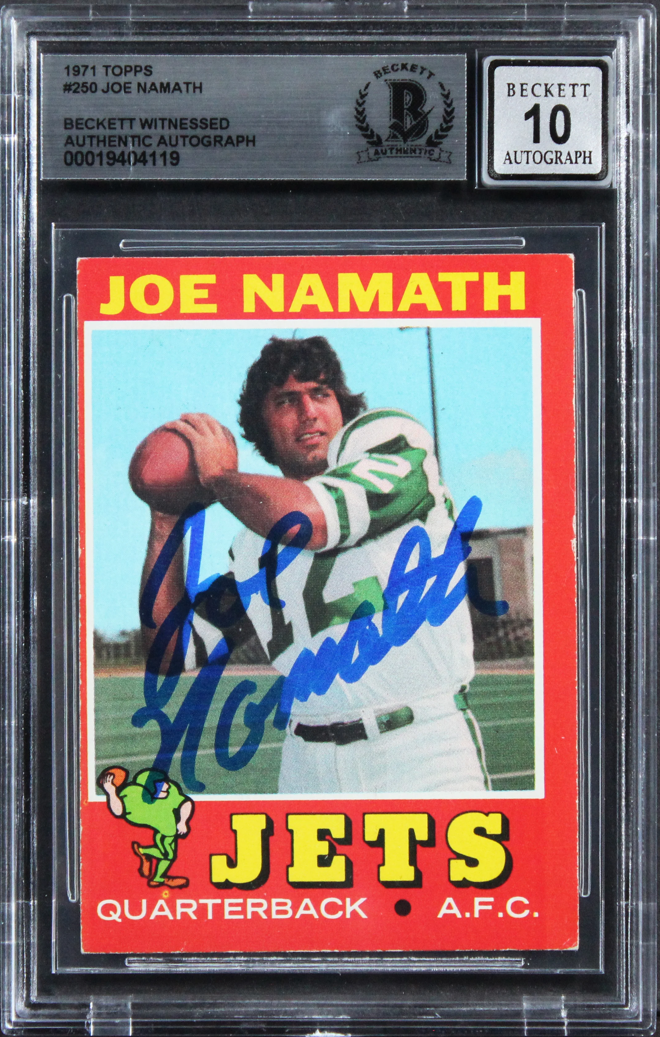 Jets Joe Namath Authentic Signed 1971 Topps #250 Card Auto 10! BAS Slabbed 2 - Image 2