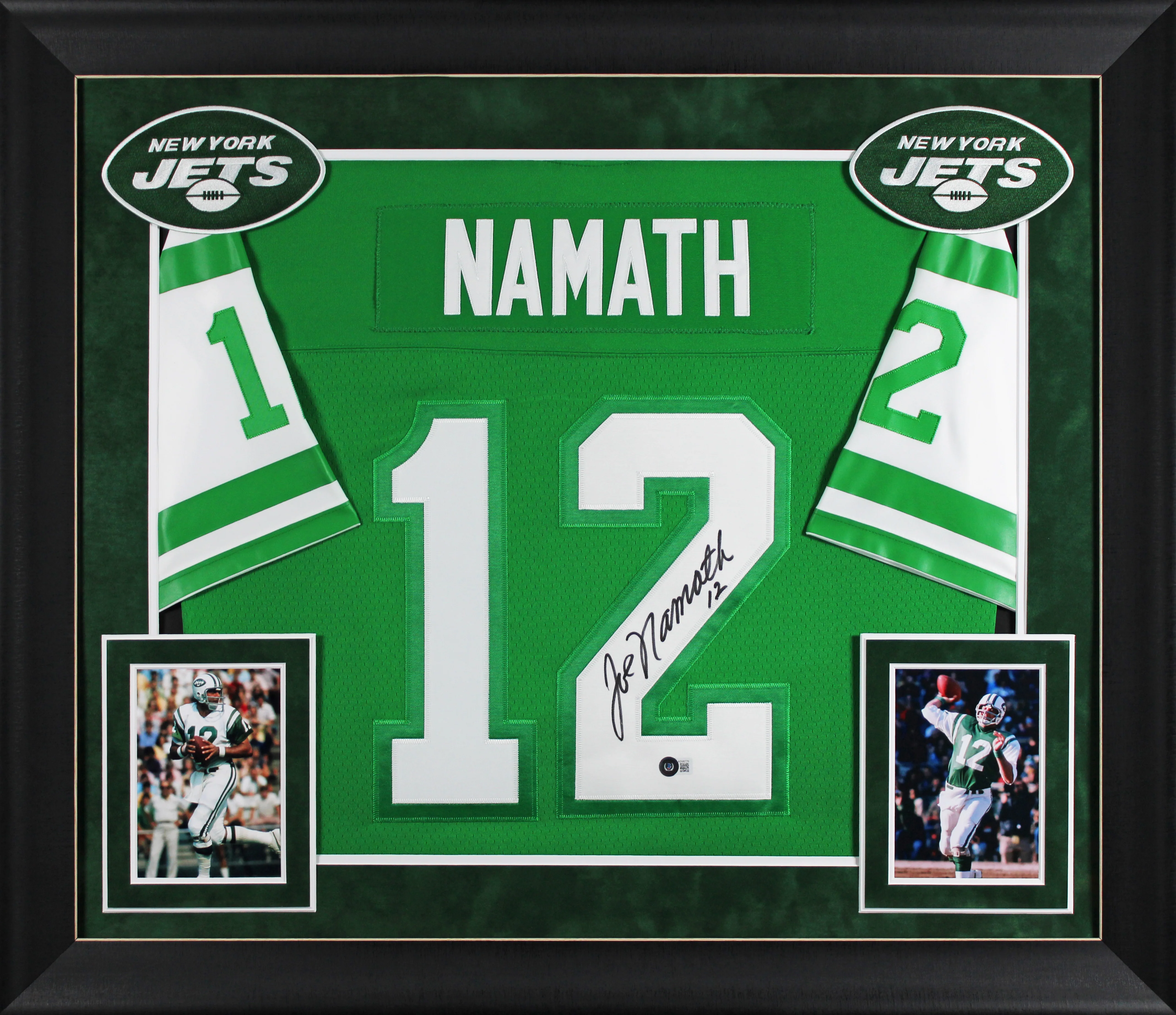 Jets Joe Namath Authentic Signed Green Mitchell & Ness Framed Jersey BAS 2 - Image 2