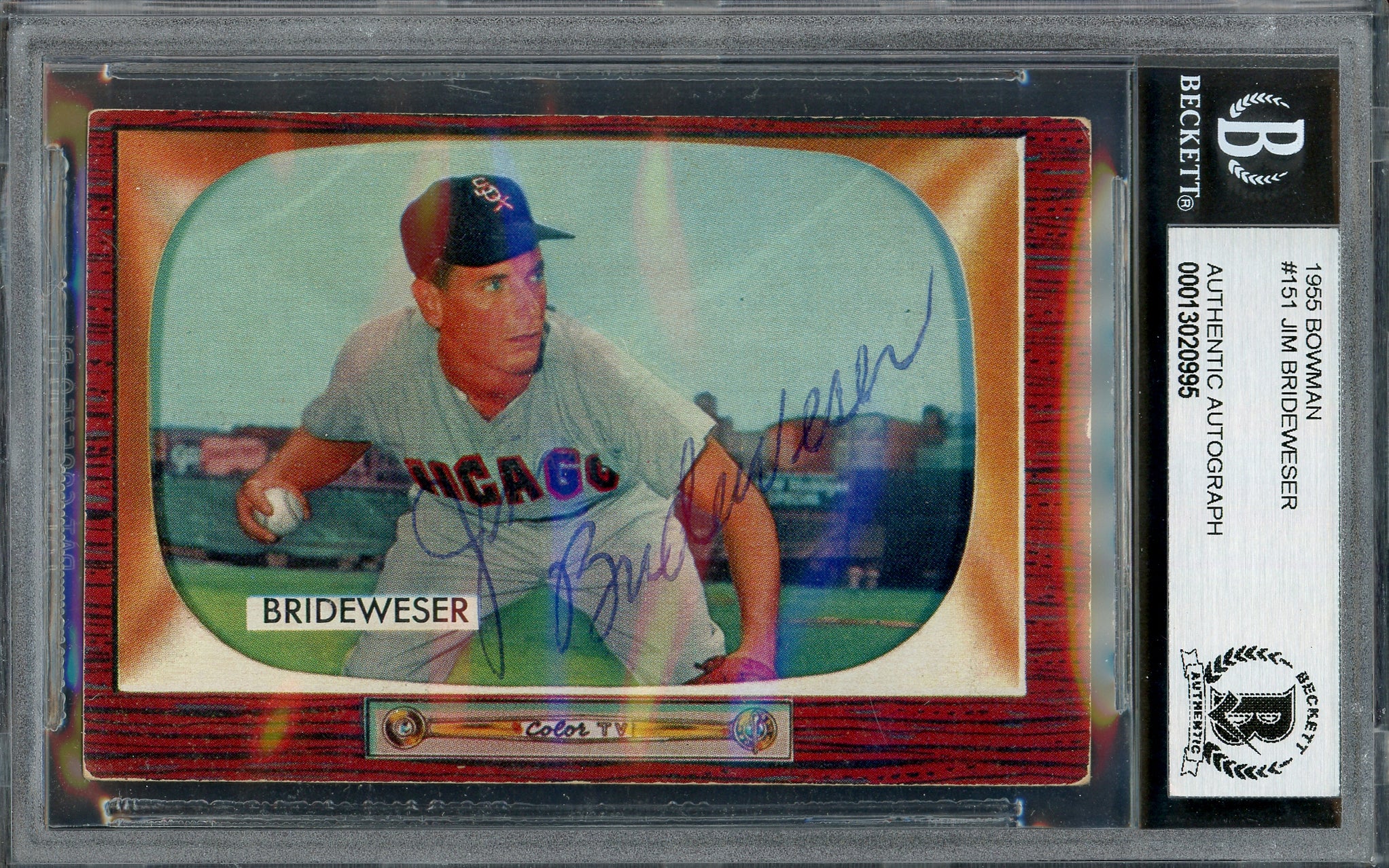 Jim Brideweser Autographed 1955 Bowman Card #151 Chicago White Sox Beckett BAS #13020995 - Image 3