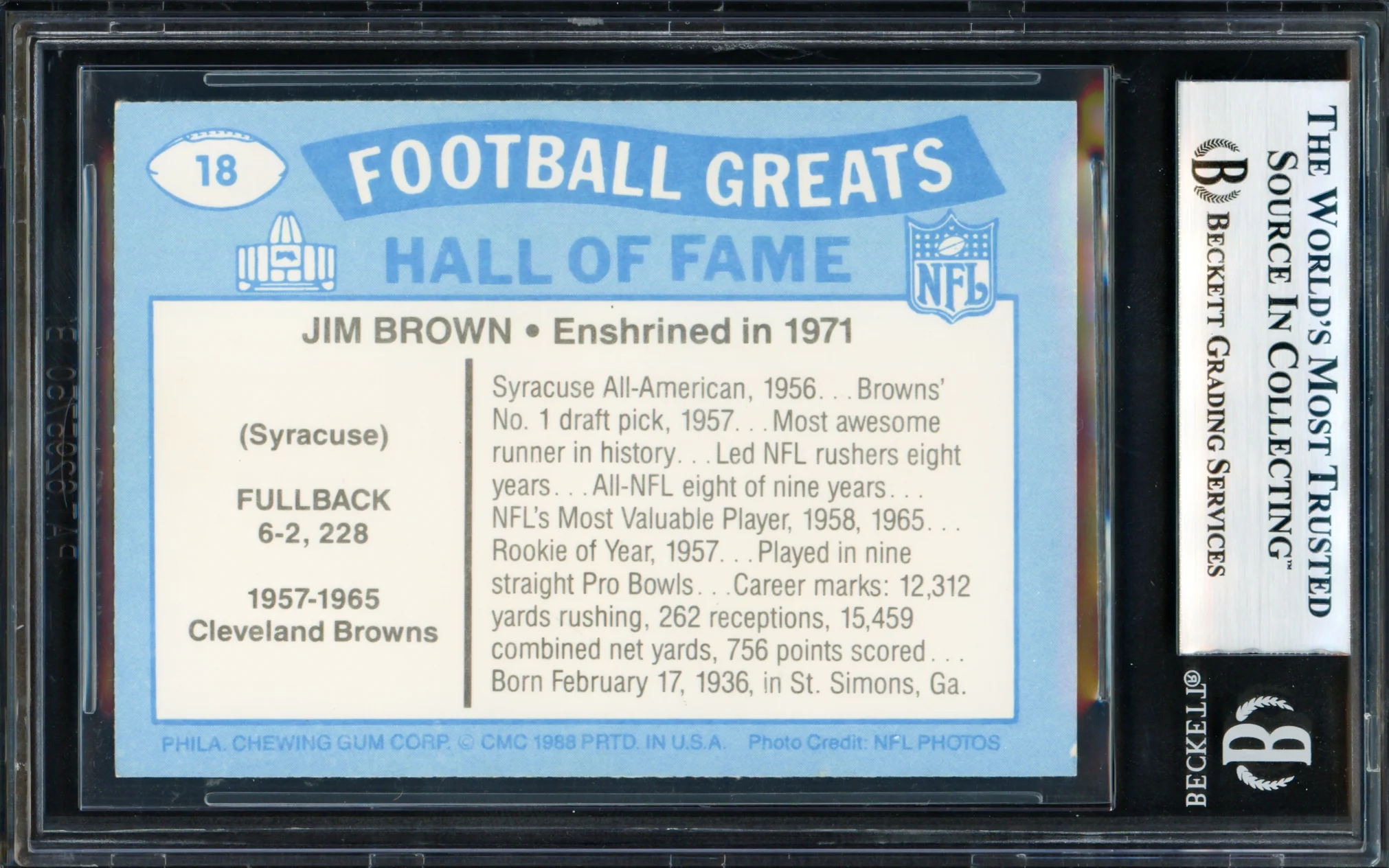 Jim Brown Autographed 1988 Swell Card #18 Cleveland Browns Beckett BAS #18278914 - Image 2