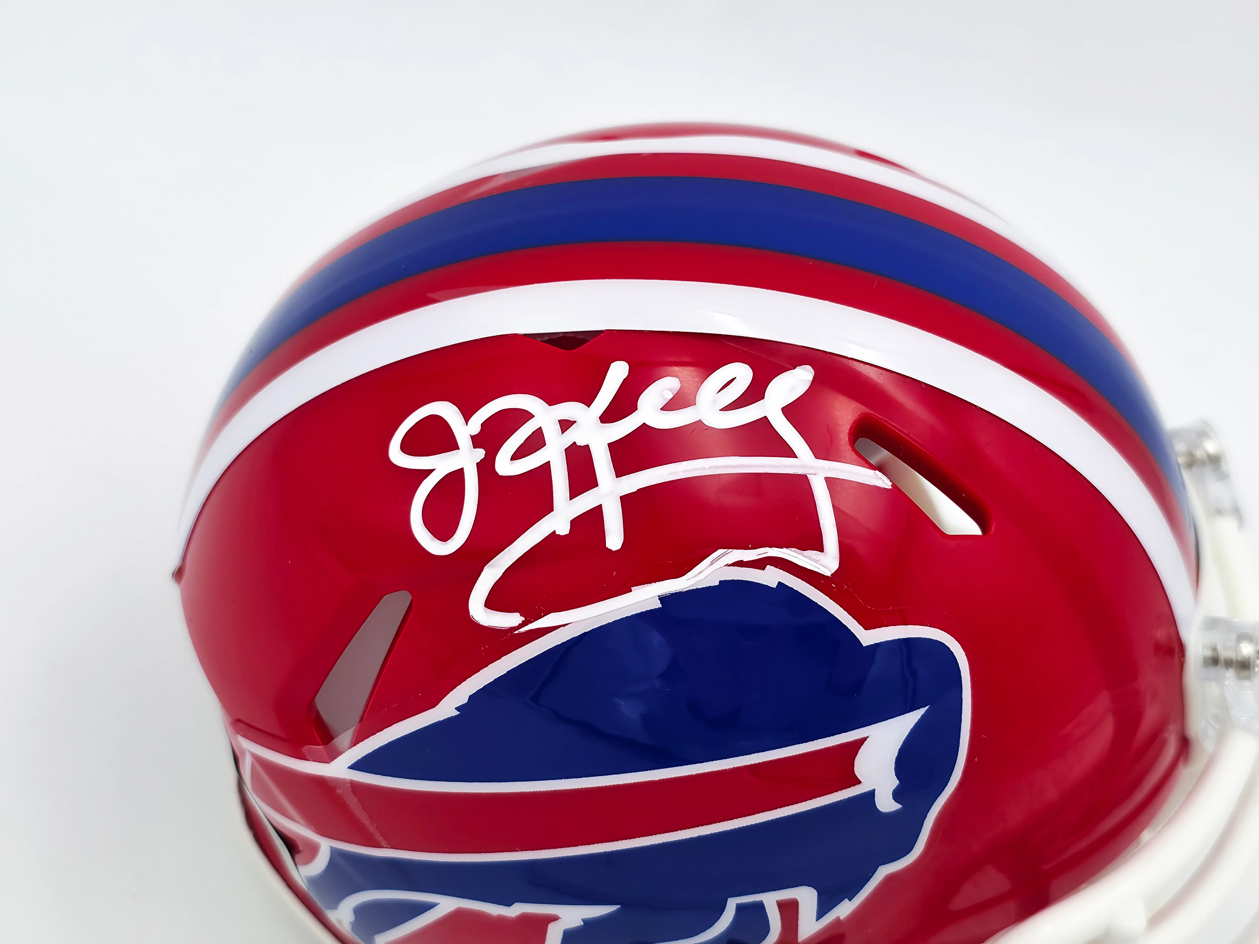 Jim Kelly Autographed Buffalo Bills 1987-01 Throwback Red Speed Mini Helmet Beckett BAS Witness Stock #241391 - Image 2