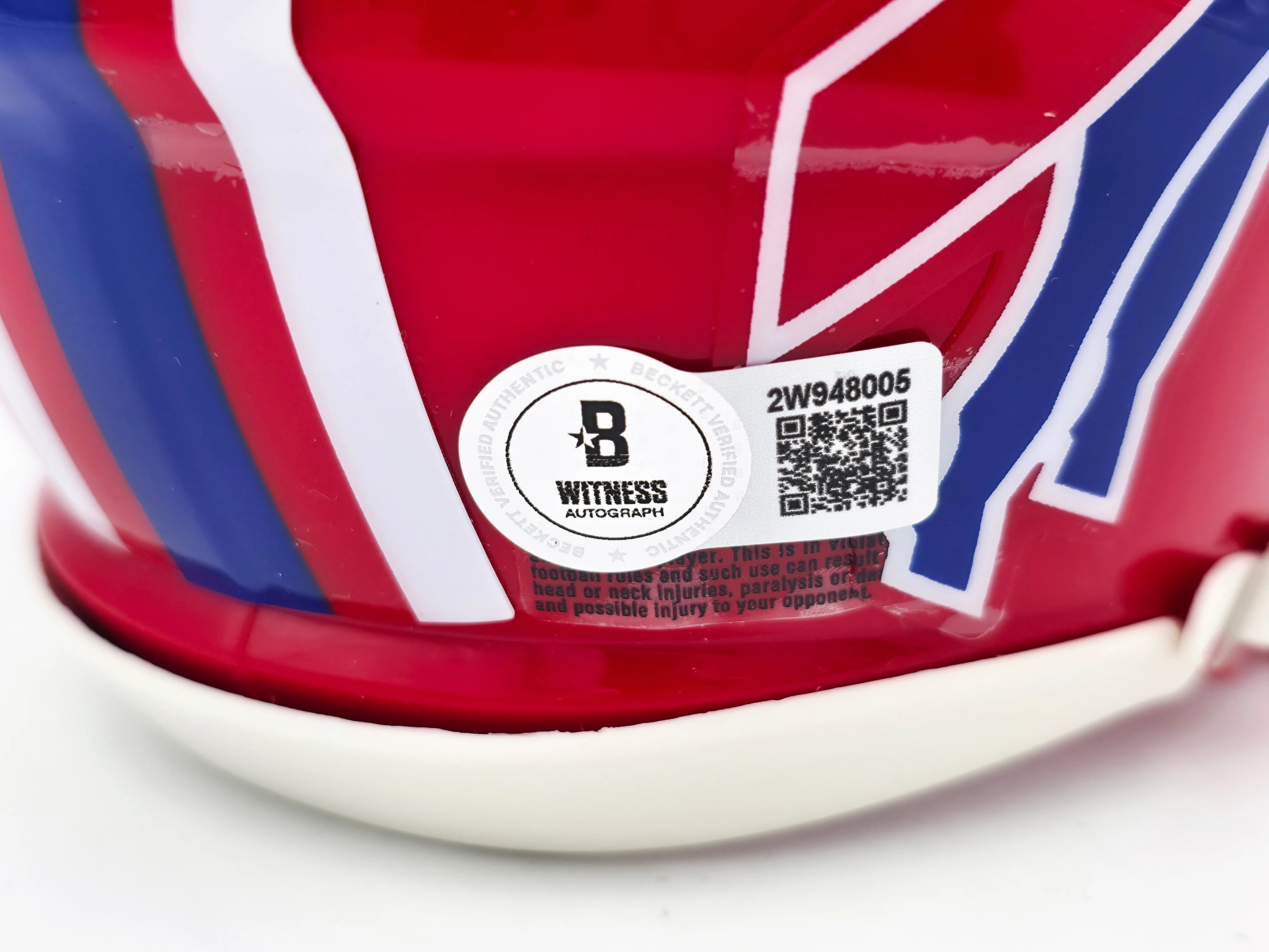 Jim Kelly Autographed Buffalo Bills 1987-01 Throwback Red Speed Mini Helmet Beckett BAS Witness Stock #241391 - Image 5