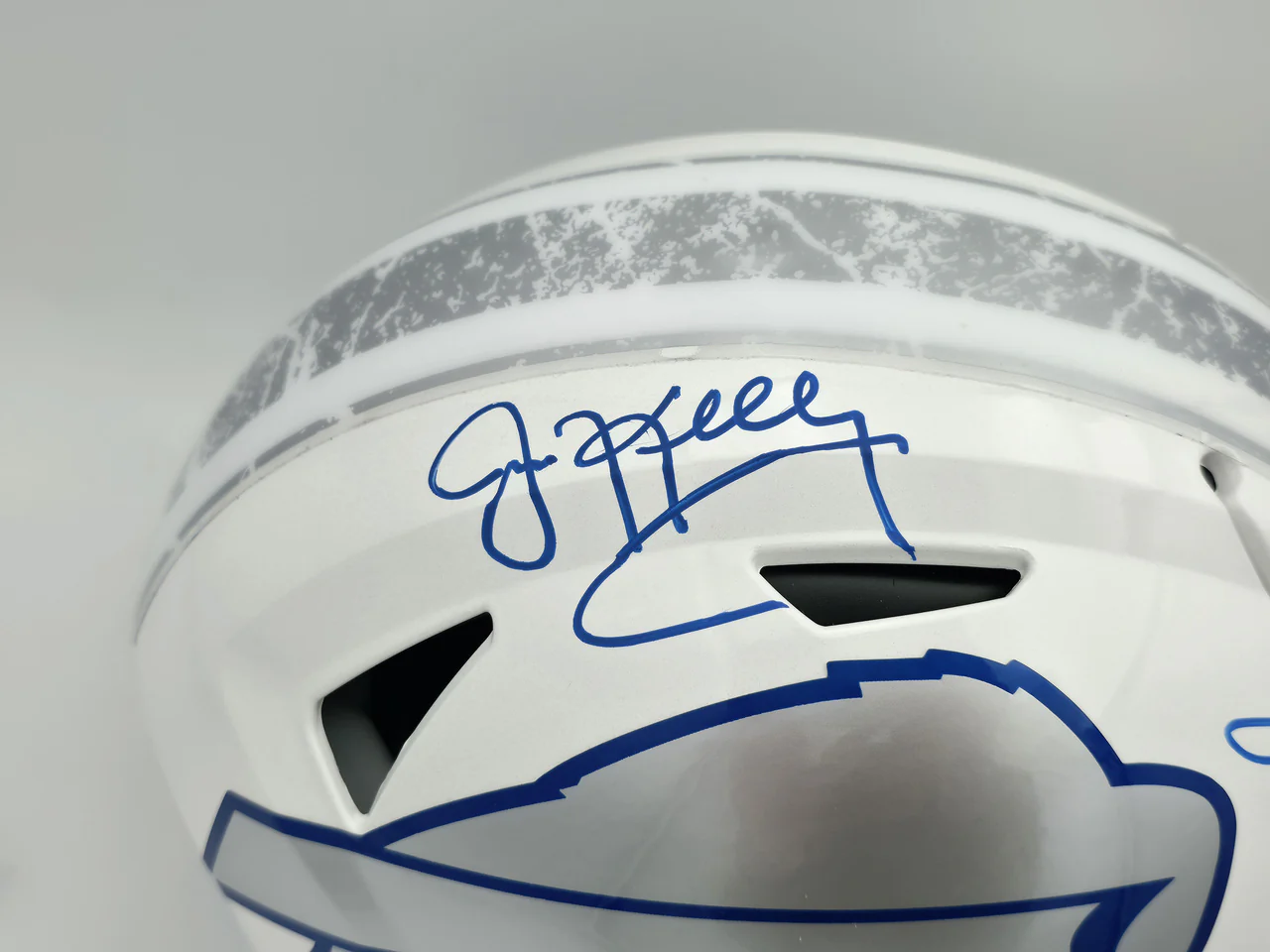 Jim Kelly, Thurman Thomas & Andre Reed Autographed Buffalo Bills Rivalries White Full Size Authentic Hyper Speed Flex Helmet Beckett BAS Witness Stock #256868 - Image 2