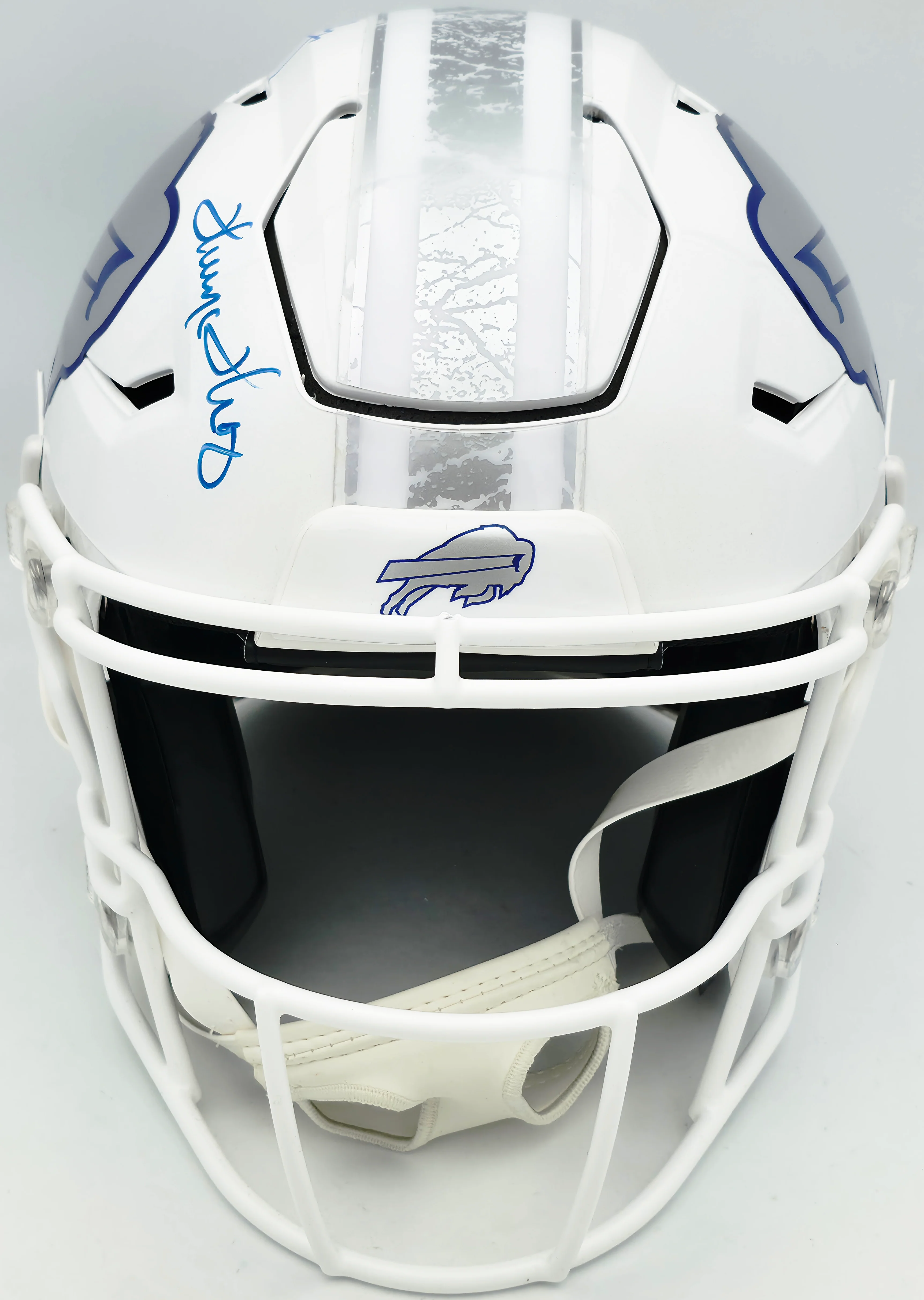 Jim Kelly, Thurman Thomas & Andre Reed Autographed Buffalo Bills Rivalries White Full Size Authentic Hyper Speed Flex Helmet Beckett BAS Witness Stock #256868 - Image 5