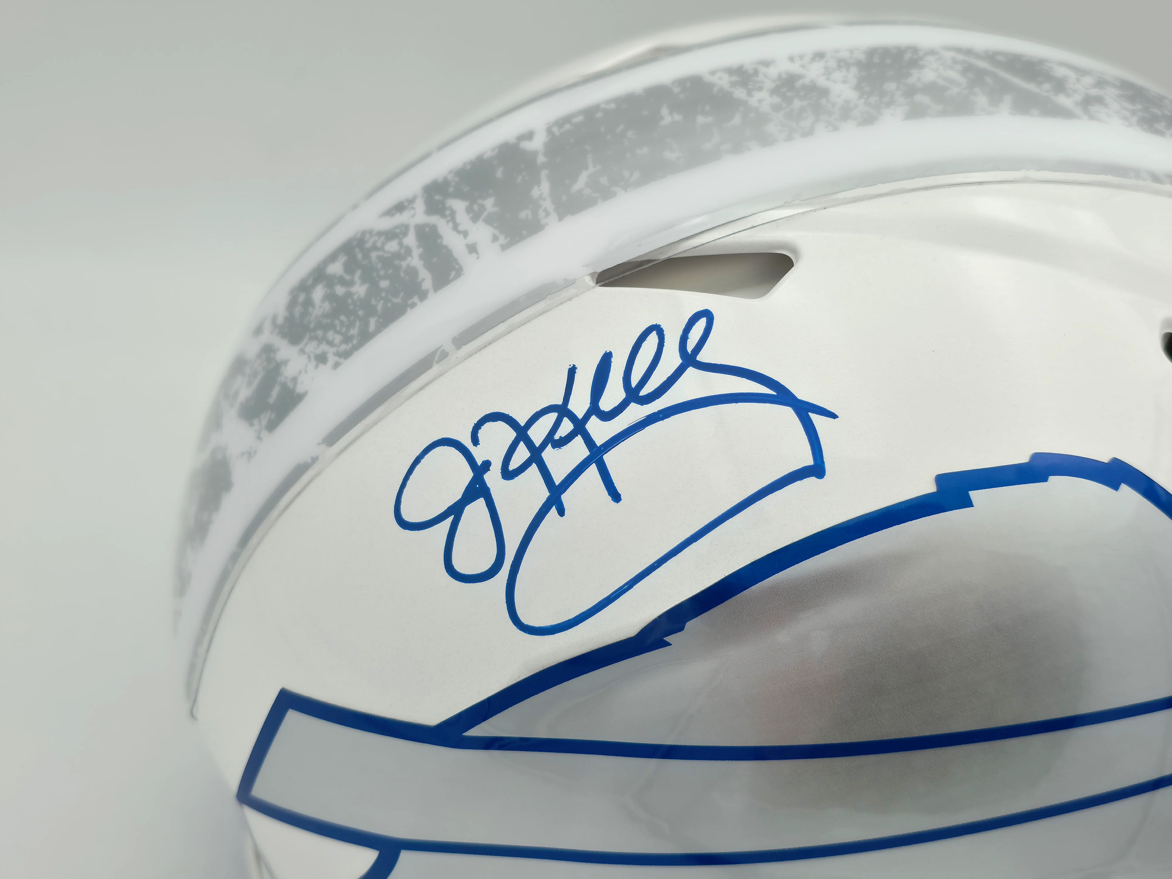 Jim Kelly, Thurman Thomas & Andre Reed Autographed Buffalo Bills Rivalries White Full Size Authentic Speed Helmet Beckett BAS Witness Stock #256870 - Image 2