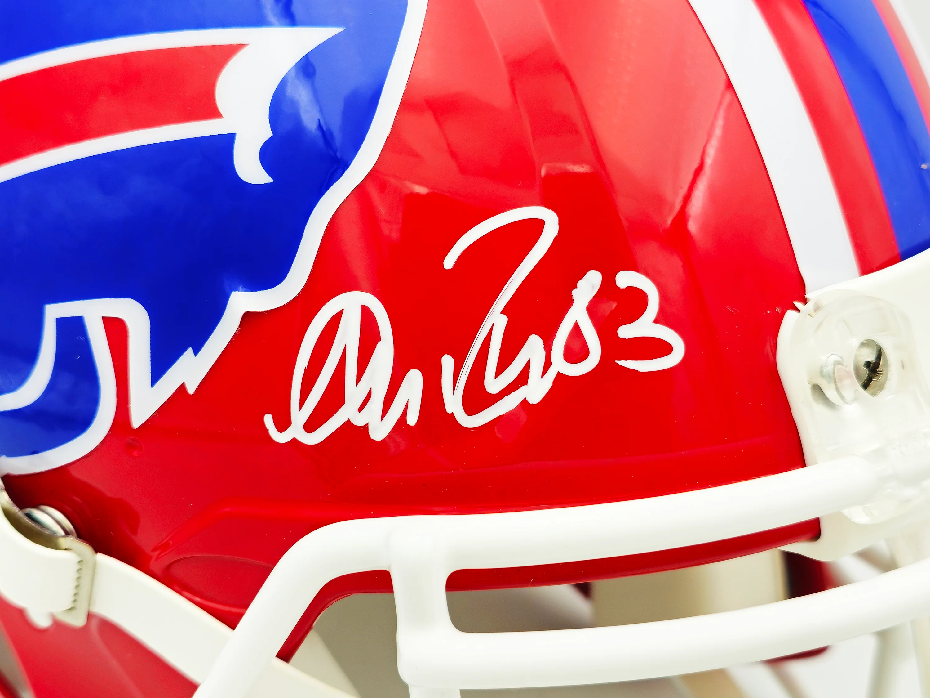 Jim Kelly, Thurman Thomas & Andre Reed Autographed Buffalo Bills Team Greats Red 1987-01 Throwback Full Size Speed Authentic Helmet Beckett BAS Witness Stock #236169 - Image 4