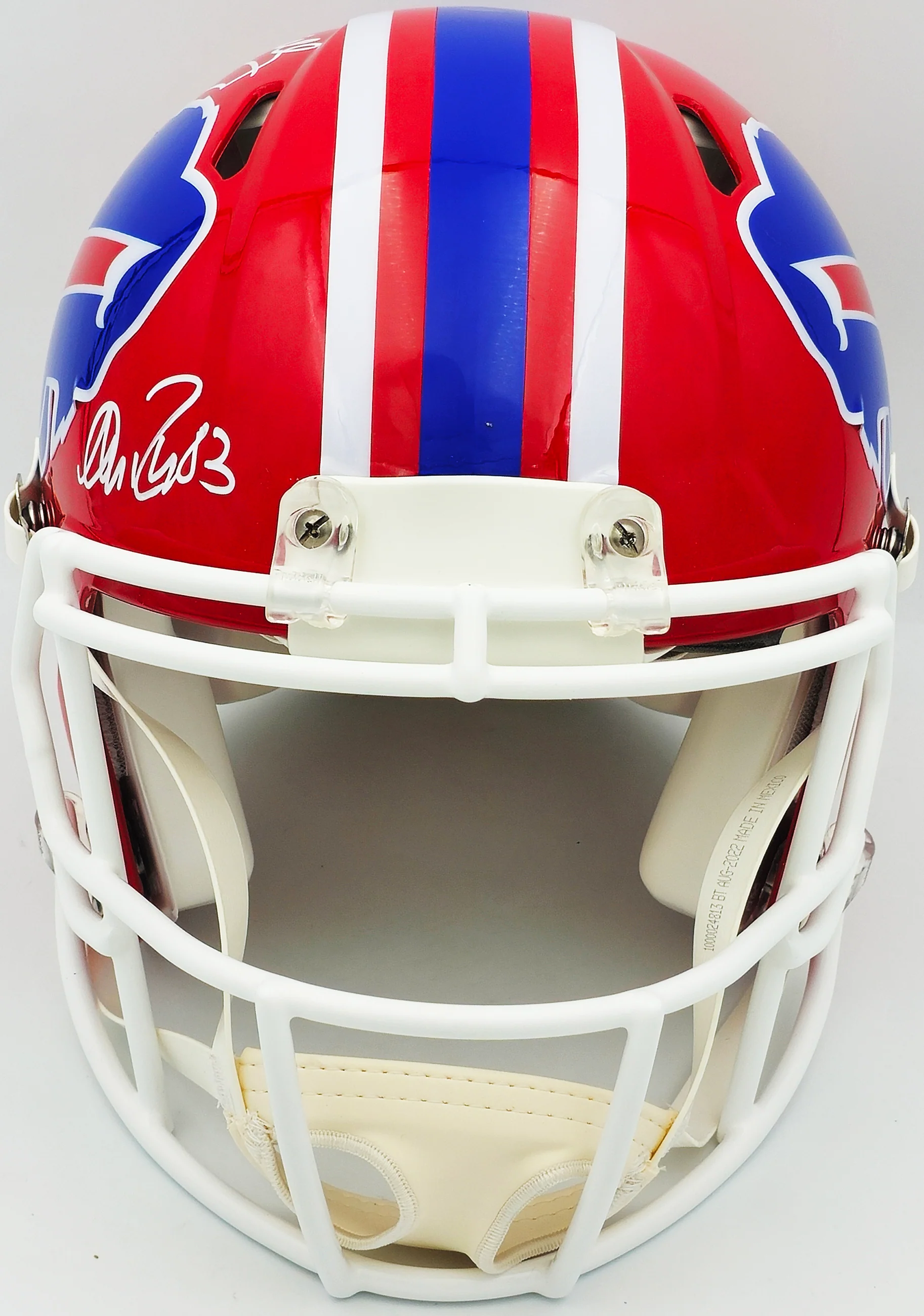 Jim Kelly, Thurman Thomas & Andre Reed Autographed Buffalo Bills Team Greats Red 1987-01 Throwback Full Size Speed Authentic Helmet Beckett BAS Witness Stock #236169 - Image 5