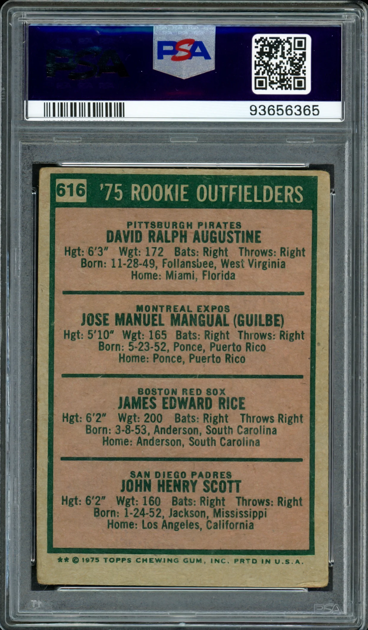 Jim Rice & Others Autographed 1975 Topps Rookie Card #616 PSA/DNA #93656365 - Image 2