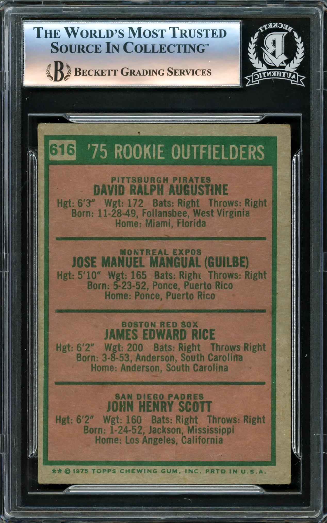 Jim Rice & Others Autographed 1975 Topps Rookie Card #616 Signed By All 4 Beckett BAS #16339919 - Image 2