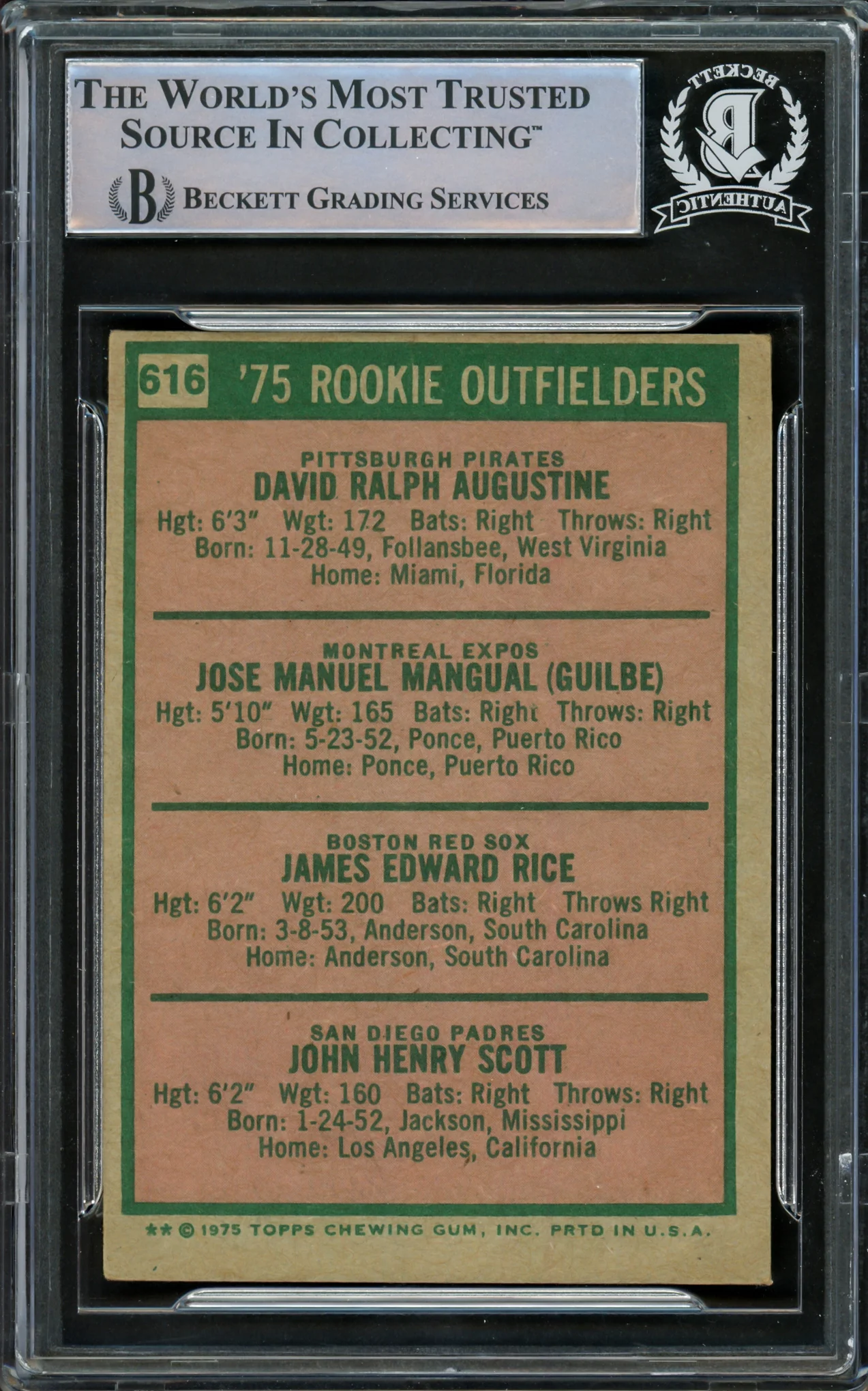 Jim Rice & Others Autographed 1975 Topps Rookie Card #616 Signed By All 4 Beckett BAS #16545449 - Image 2