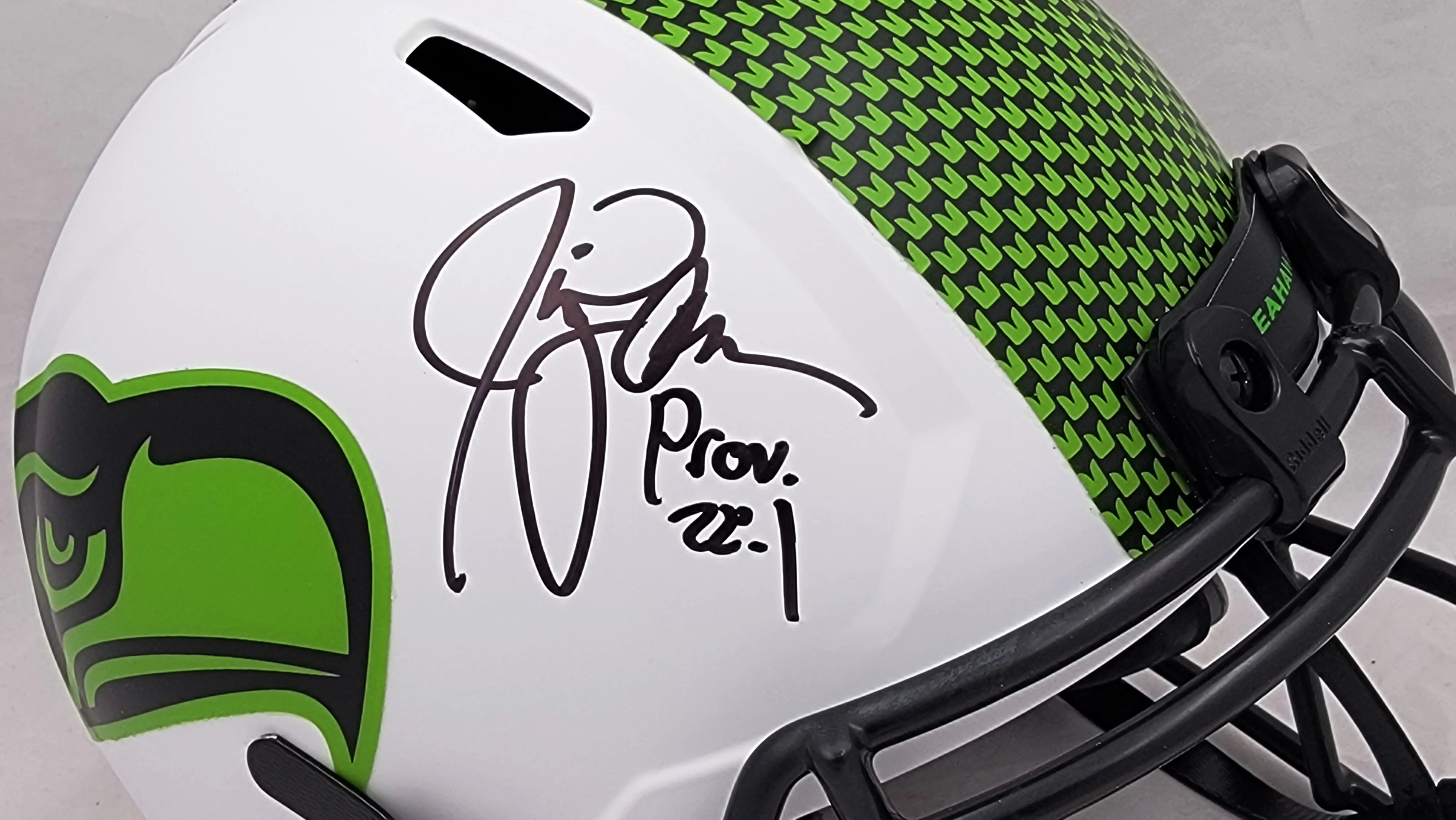 Jim Zorn Autographed Seattle Seahawks Lunar Eclipse White Full Size Replica Speed Helmet MCS Holo Stock #210463 - Image 2