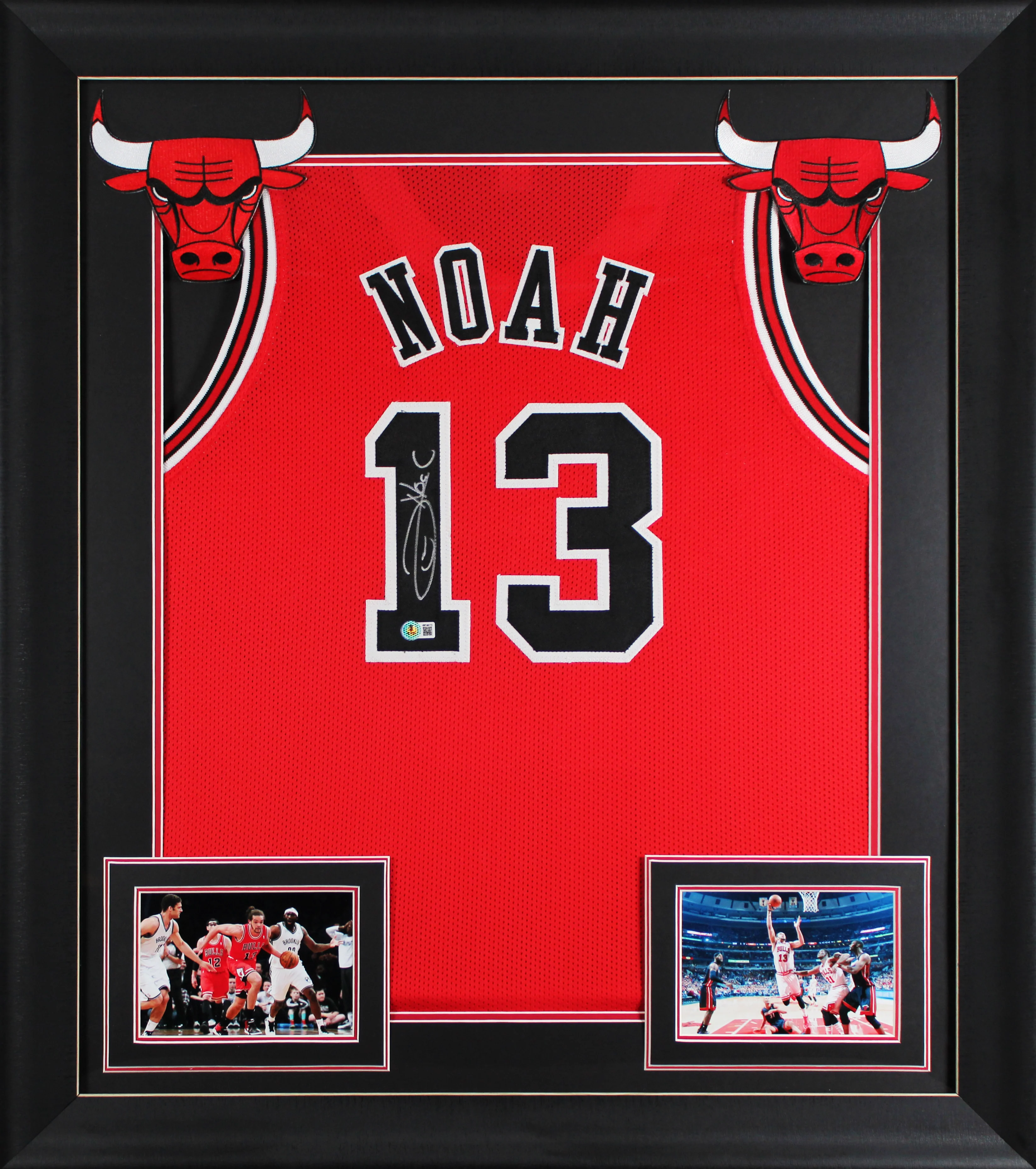 Joakim Noah Authentic Signed Red Pro Style Framed Jersey BAS Witnessed - Image 2