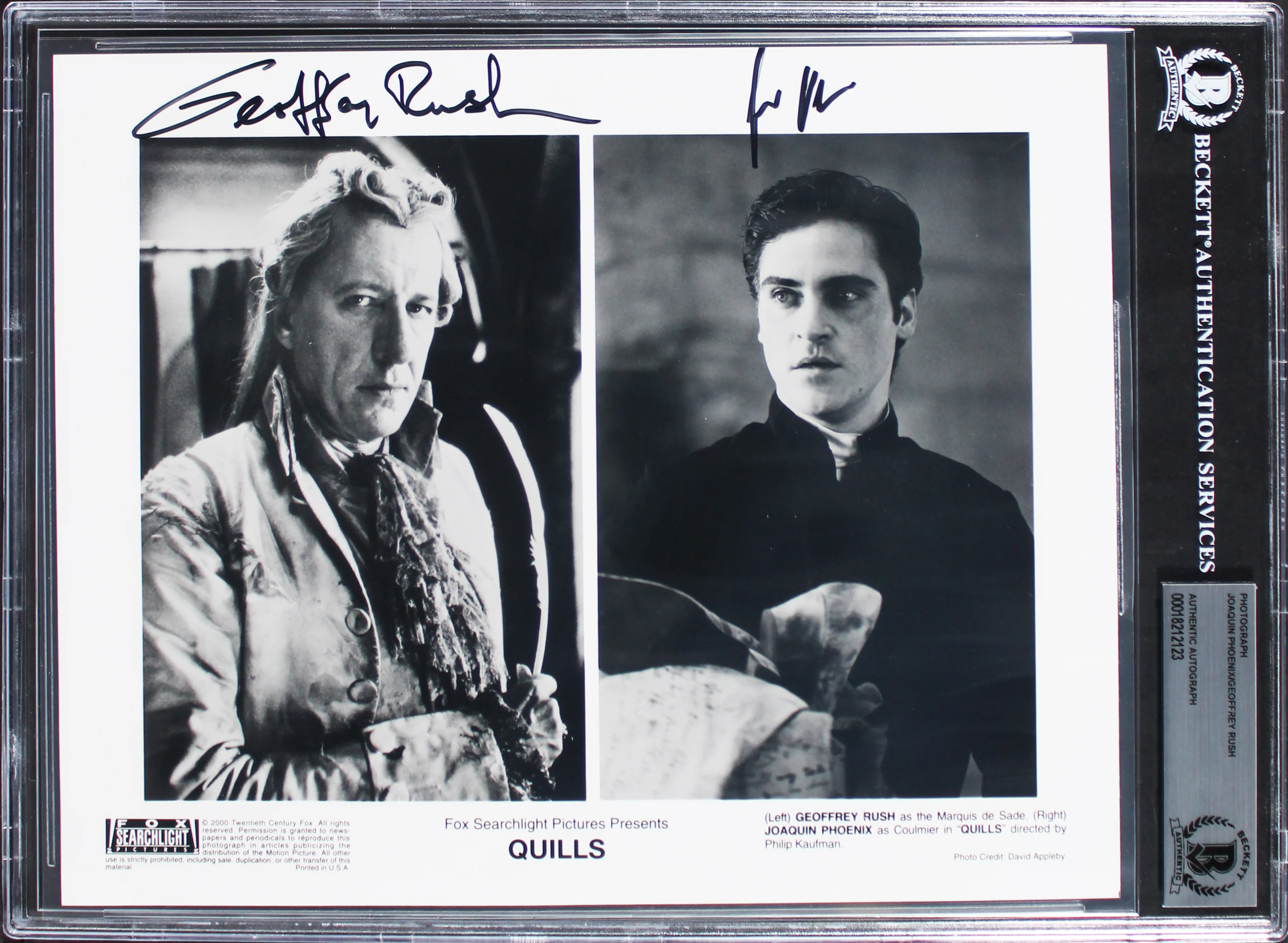 Joaquin Phoenix & Geoffrey Rush Quills Authentic Signed 8x10 Photo BAS Slabbed - Image 2