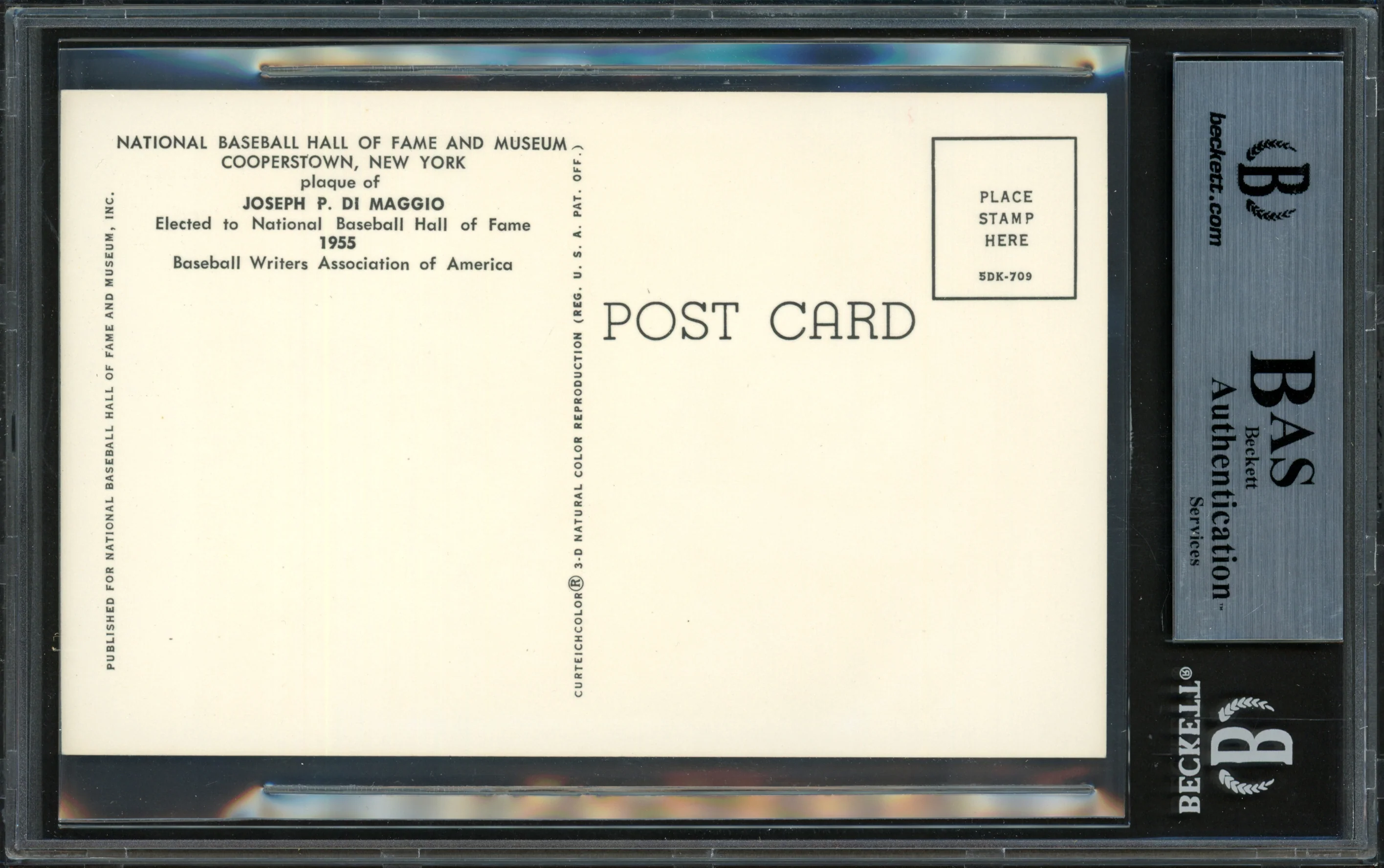 Joe DiMaggio Autographed Hall of Fame HOF Plaque Postcard New York Yankees Beckett BAS #12059137 - Image 2