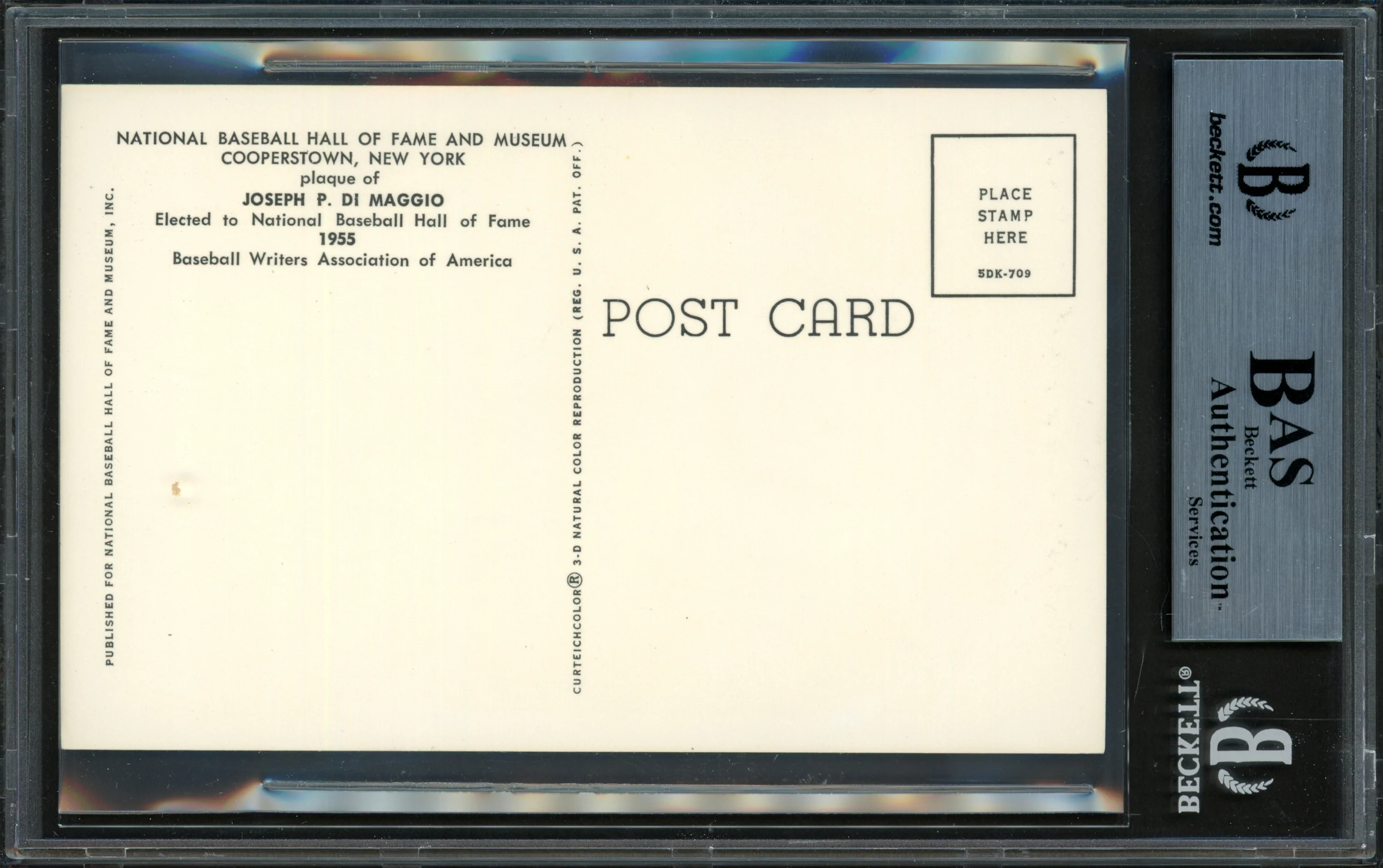 Joe DiMaggio Autographed Hall of Fame HOF Plaque Postcard New York Yankees Beckett BAS #12059139 - Image 2