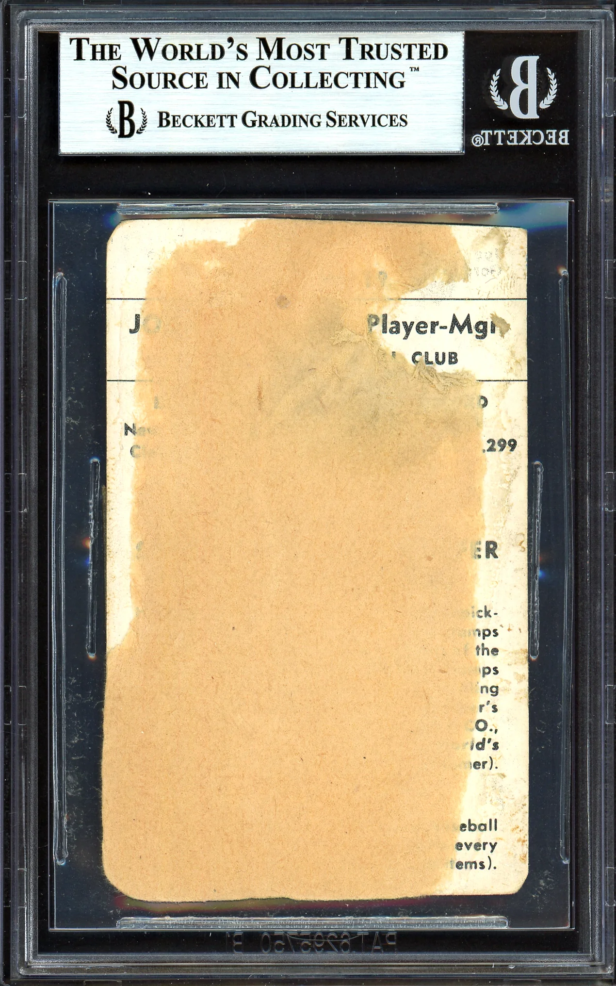 Joe Gordon Autographed 1952 Mother's Cookies PCL Card #19 Sacramento Salons Beckett BAS #13608025 - Image 2