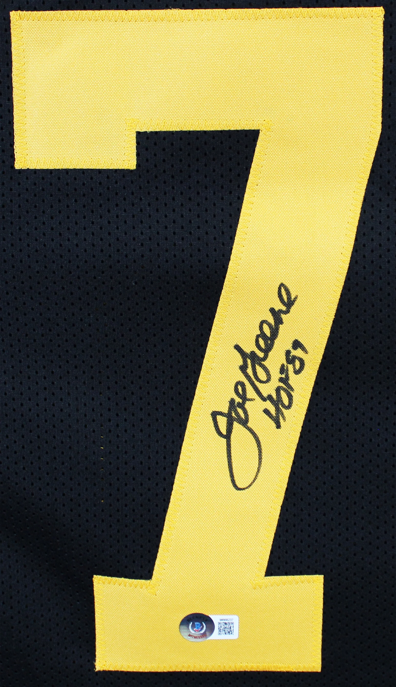 Joe Greene "HOF 87" Signed Black Pro Style Jersey w/ Yellow #'s BAS Witnessed - Image 3