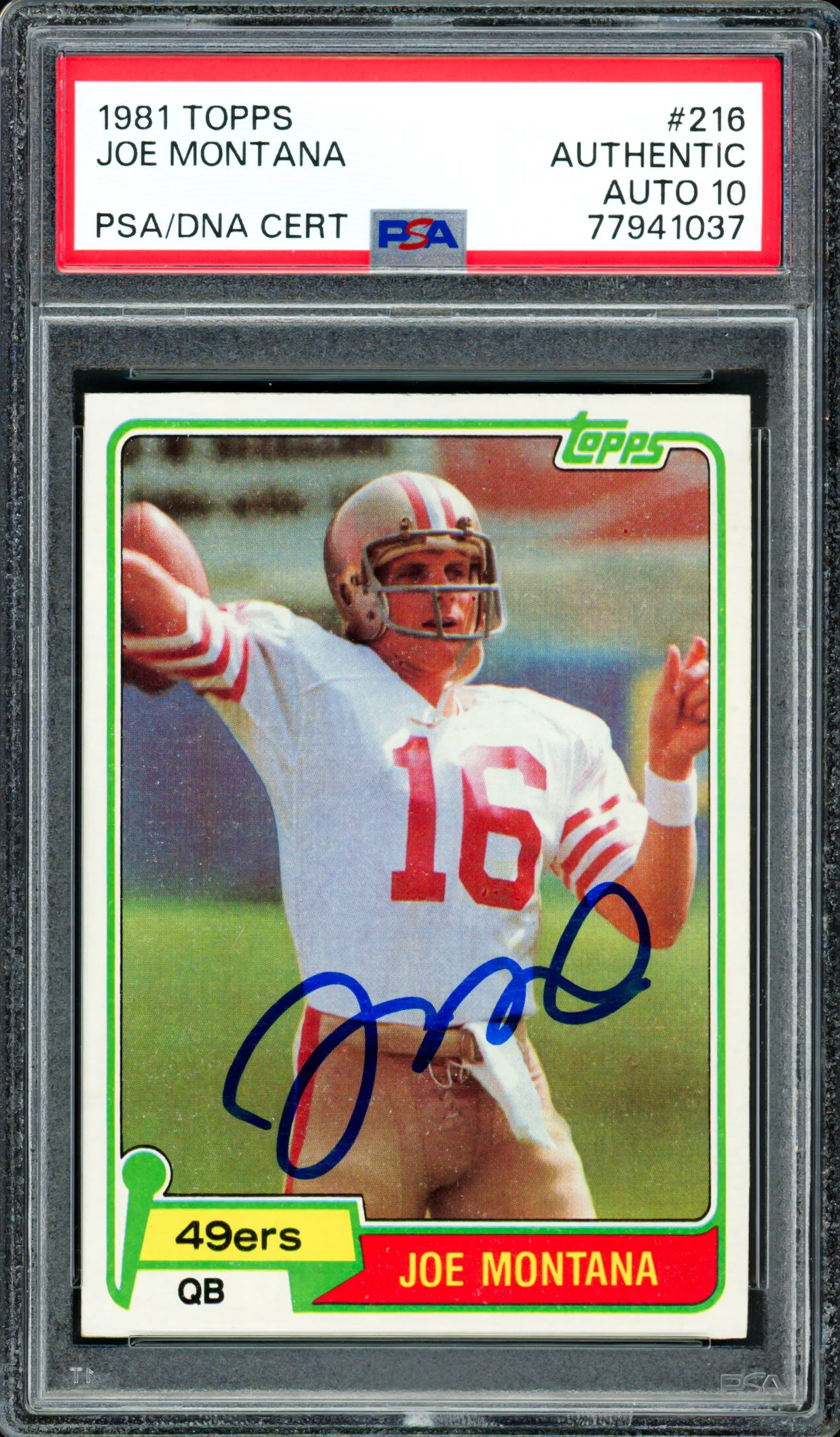 Joe Montana Autographed 1981 Topps Rookie Card #216 San Francisco 49ers Auto Grade Gem Mint 10 PSA/DNA #77941037