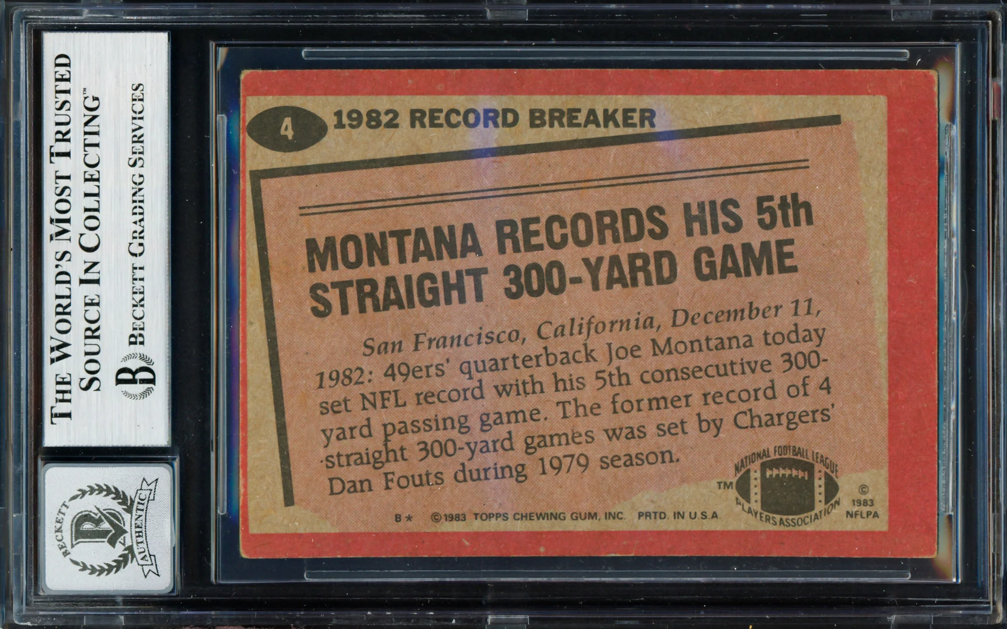 Joe Montana Autographed 1983 Topps Card #4 San Francisco 49ers Auto Grade Gem Mint 10 Beckett BAS #19659543 - Image 2