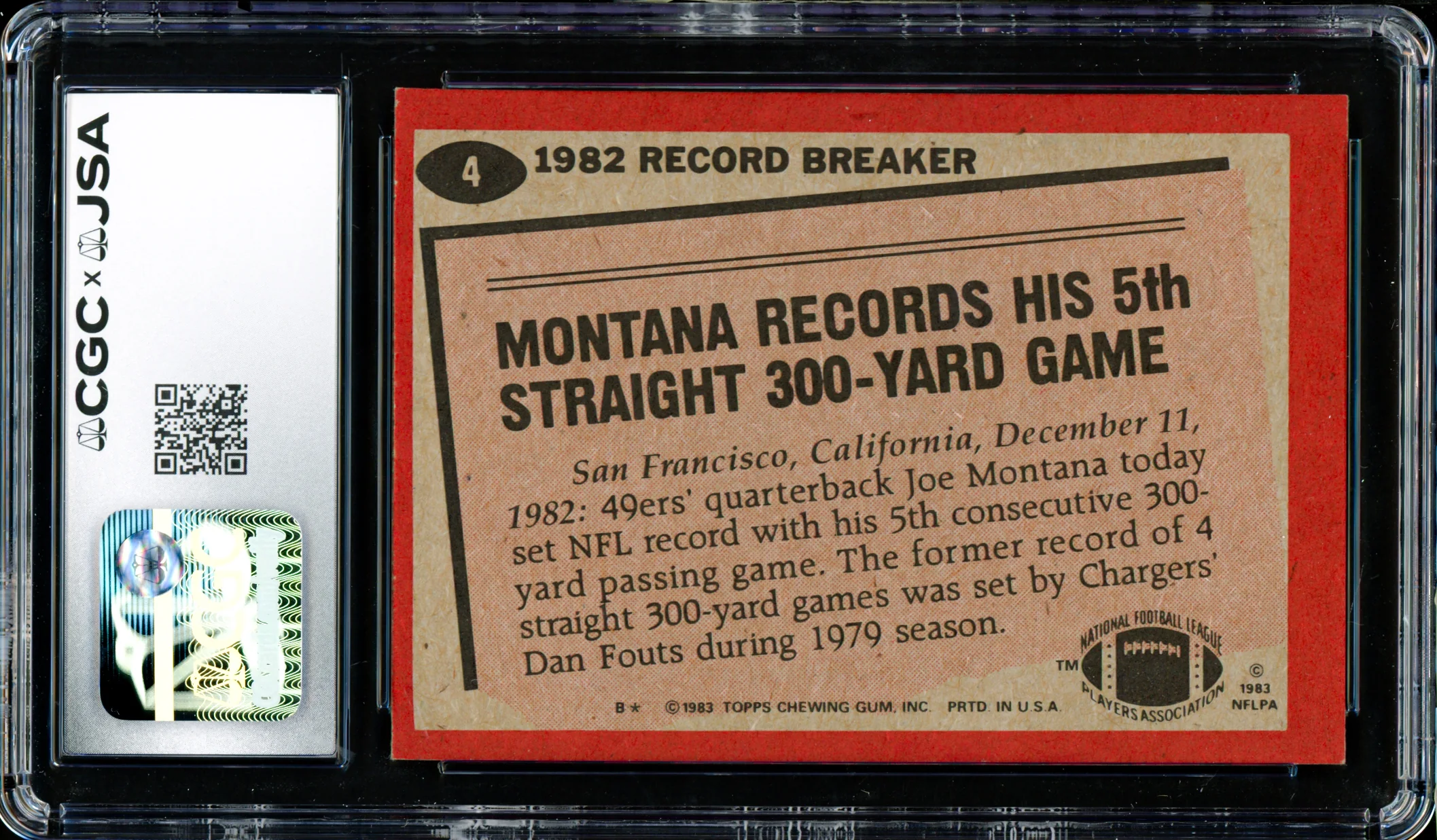Joe Montana Autographed 1983 Topps Card #4 San Francisco 49ers CGC x JSA #6078164042 - Image 2