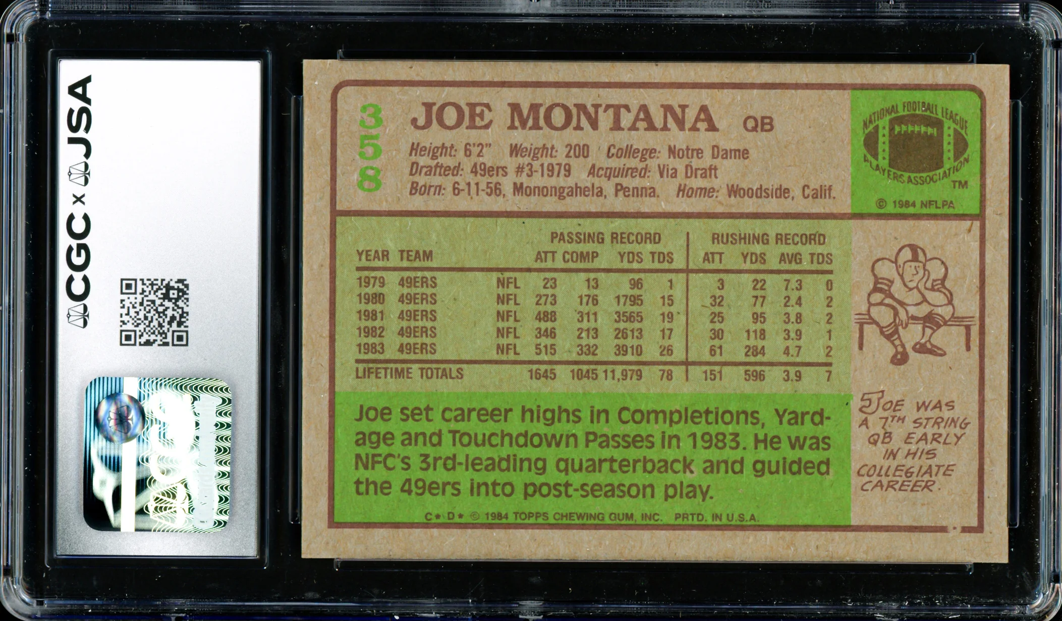 Joe Montana Autographed 1984 Topps Card #358 San Francisco 49ers CGC x JSA 8.5 CGC x JSA Stock #254391 - Image 2