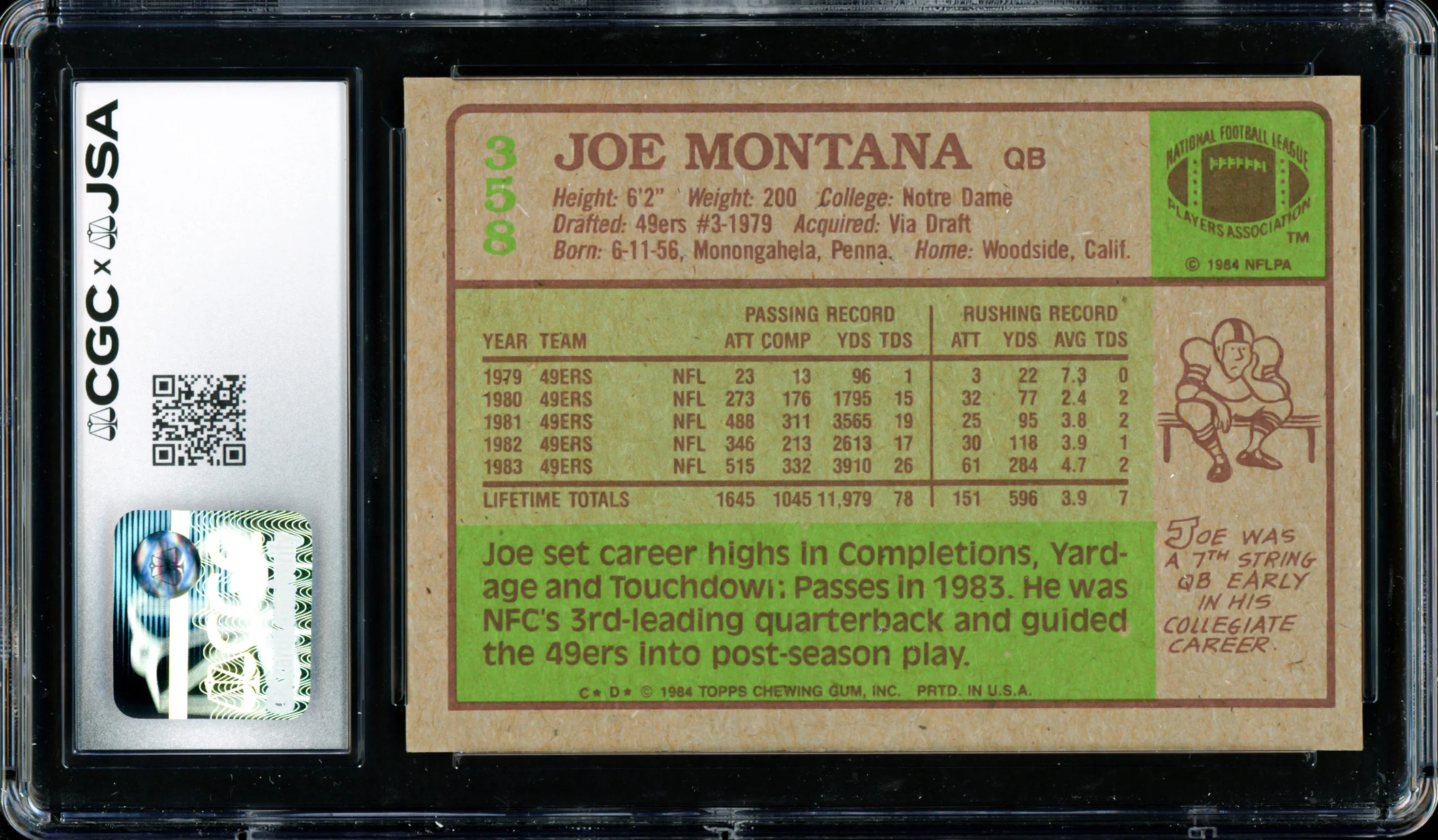 Joe Montana Autographed 1984 Topps Card #358 San Francisco 49ers CGC x JSA 8 CGC x JSA Stock #254393 - Image 2