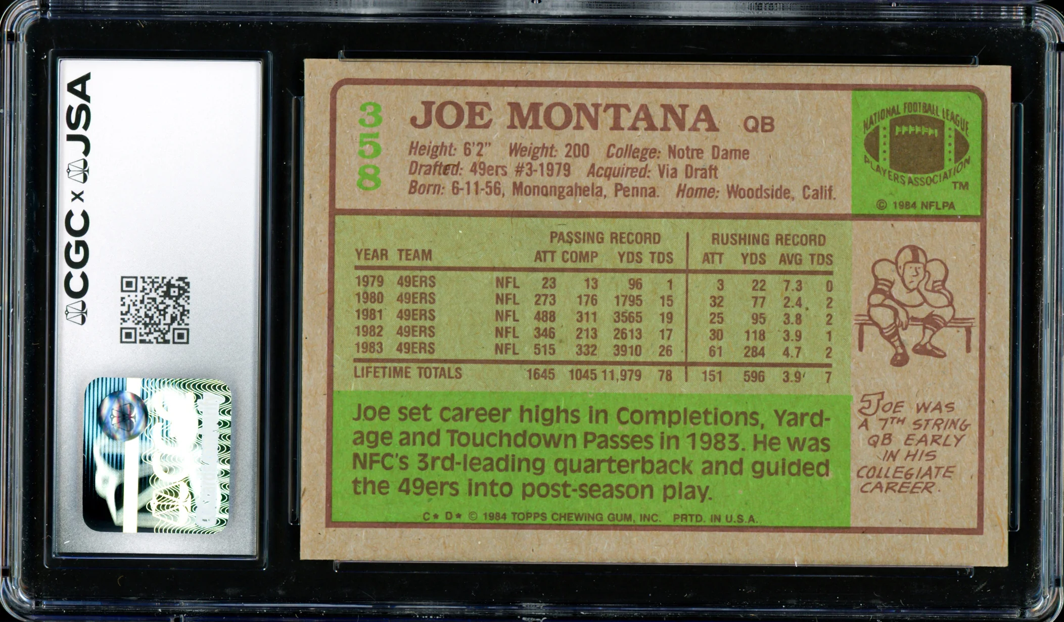 Joe Montana Autographed 1984 Topps Card #358 San Francisco 49ers CGC x JSA Stock #254395 - Image 2