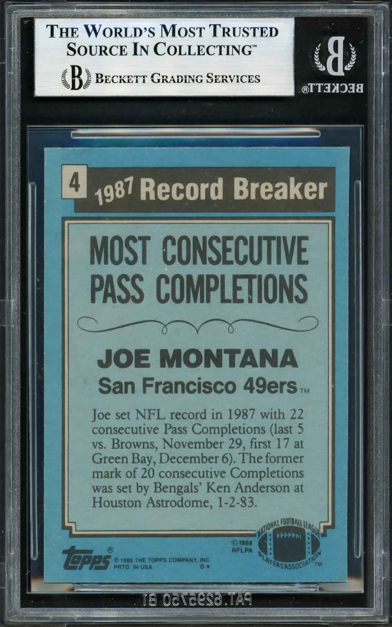 Joe Montana Autographed 1988 Topps Card #4 San Francisco 49ers Beckett BAS #17606120 - Image 2