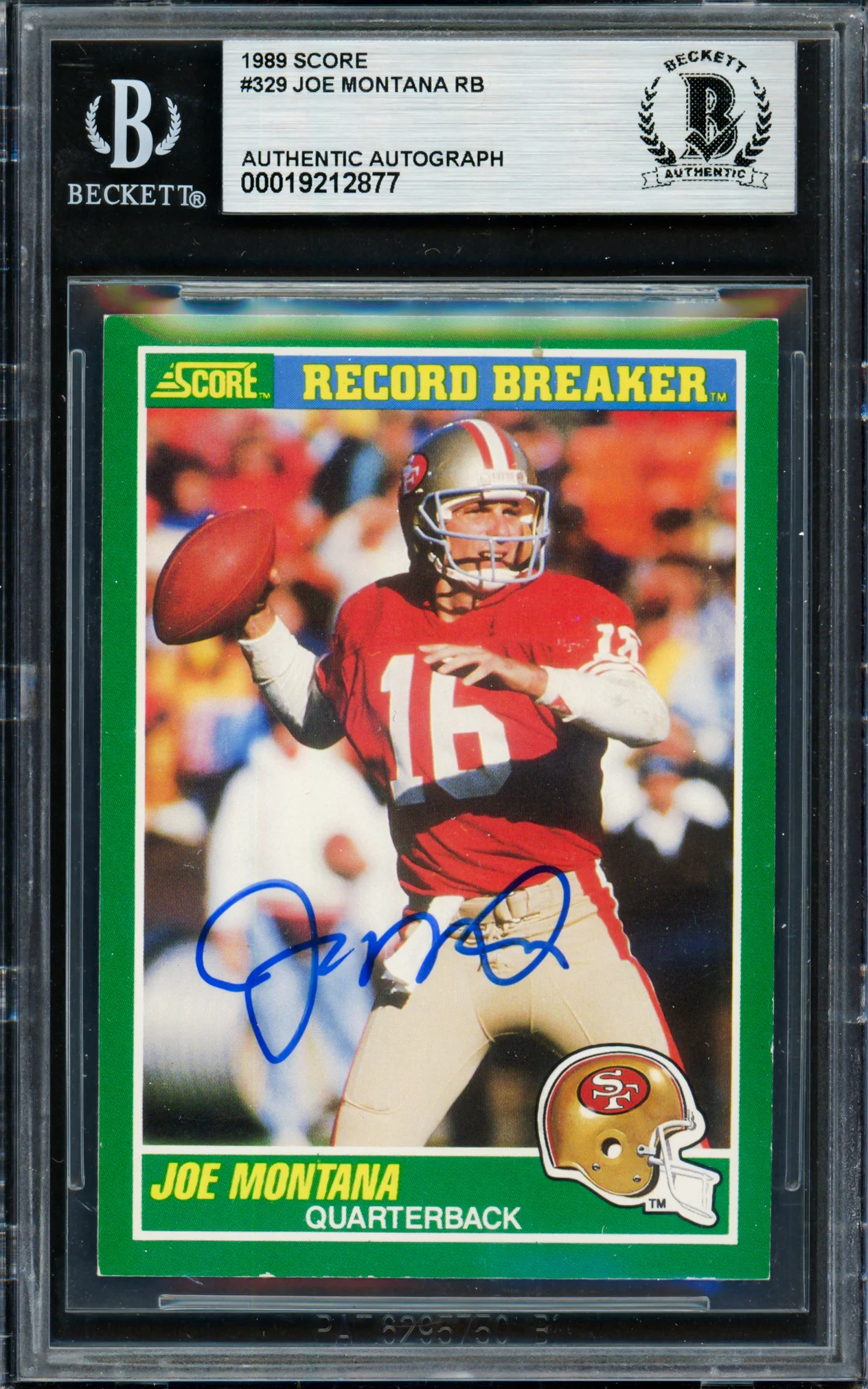 Joe Montana Autographed 1989 Score Card #329 San Francisco 49ers Beckett BAS #19212877