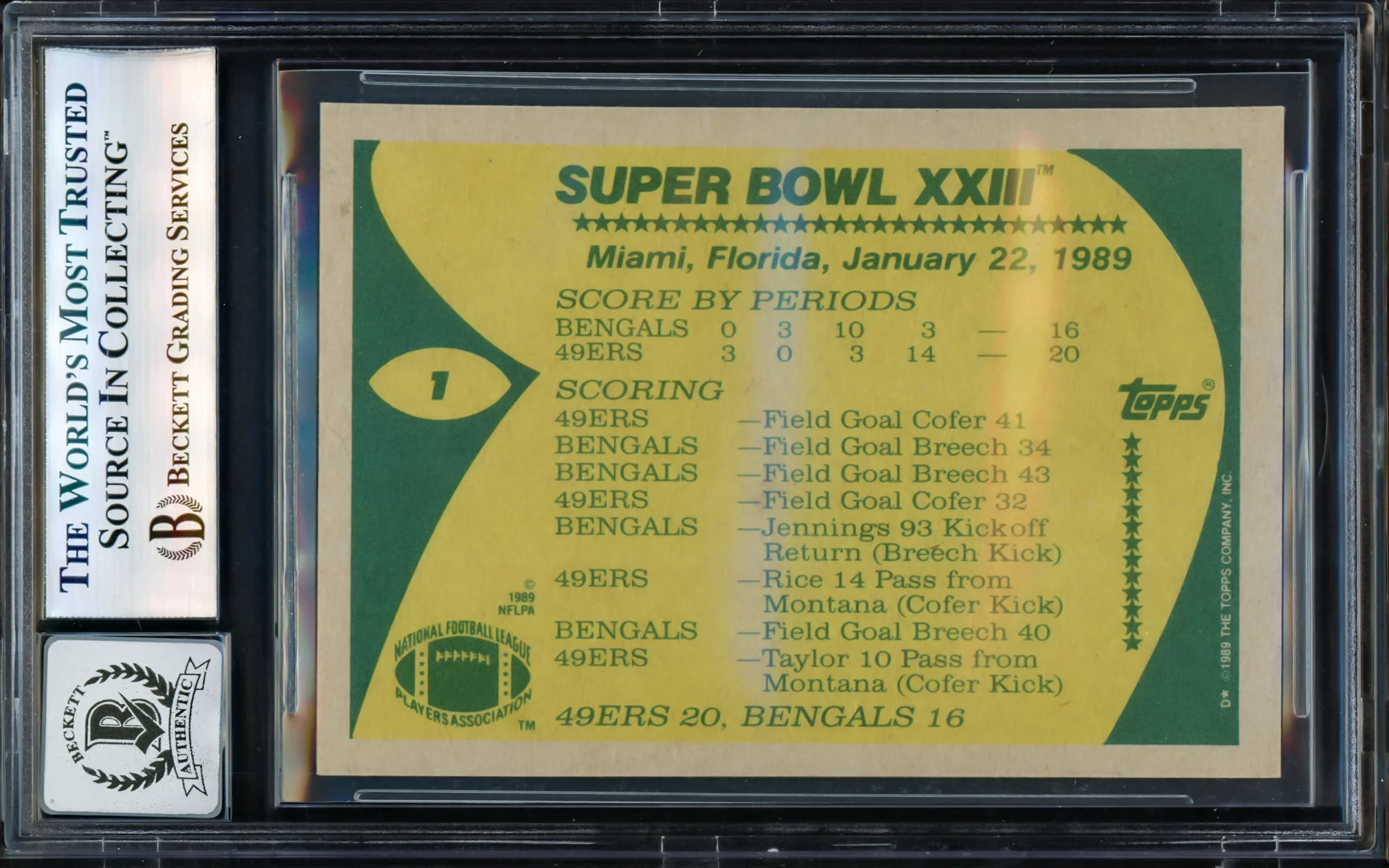 Joe Montana Autographed 1989 Topps Card #1 San Francisco 49ers Auto Grade Gem Mint 10 Beckett BAS Stock #238910 - Image 2