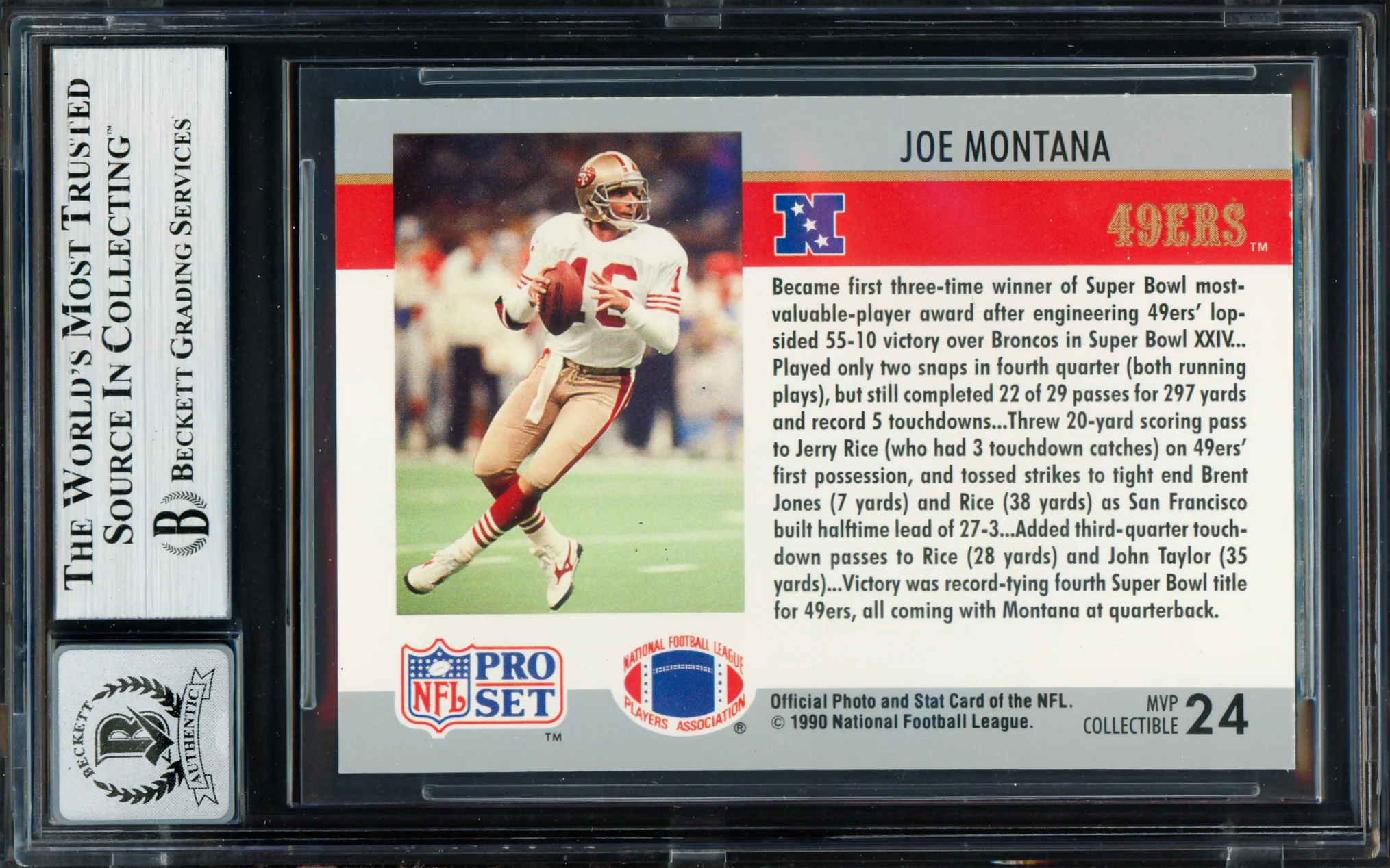 Joe Montana Autographed 1990 Pro Set Card #24 San Francisco 49ers Auto Grade Gem Mint 10 Beckett BAS Stock #261788 - Image 2