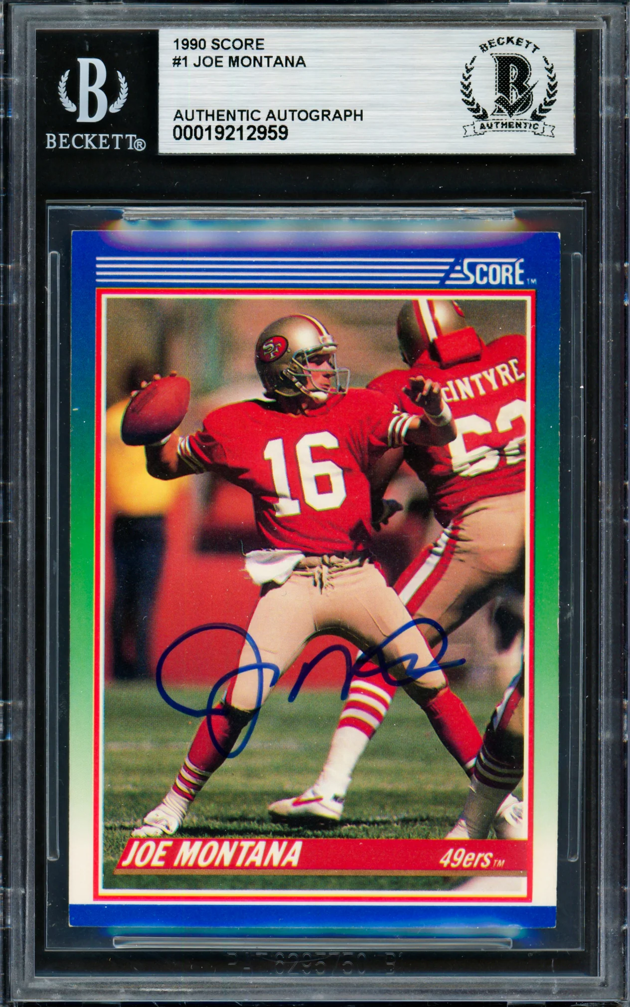 Joe Montana Autographed 1990 Score Card #1 San Francisco 49ers Beckett BAS #19212959