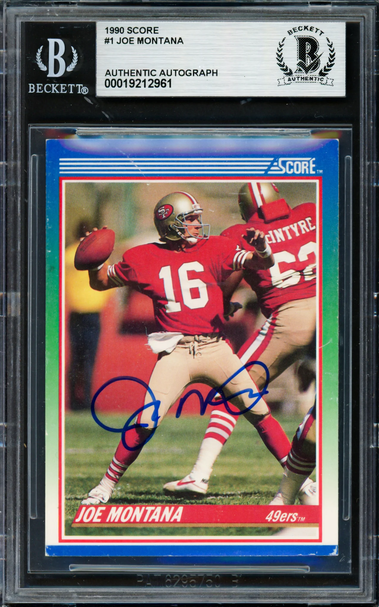 Joe Montana Autographed 1990 Score Card #1 San Francisco 49ers Beckett BAS #19212961