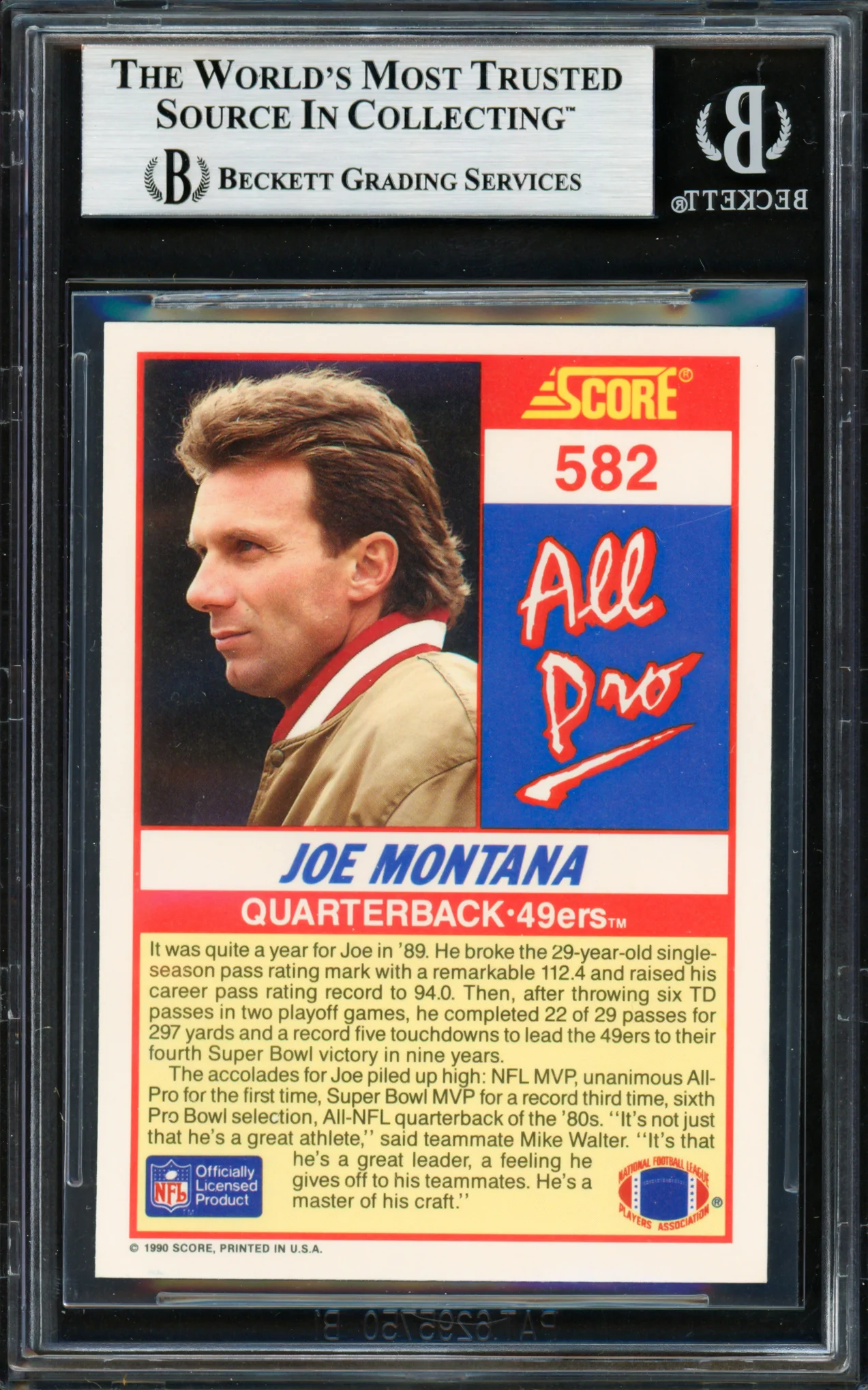 Joe Montana Autographed 1990 Score Card #582 San Francisco 49ers Beckett BAS #19212967 - Image 2