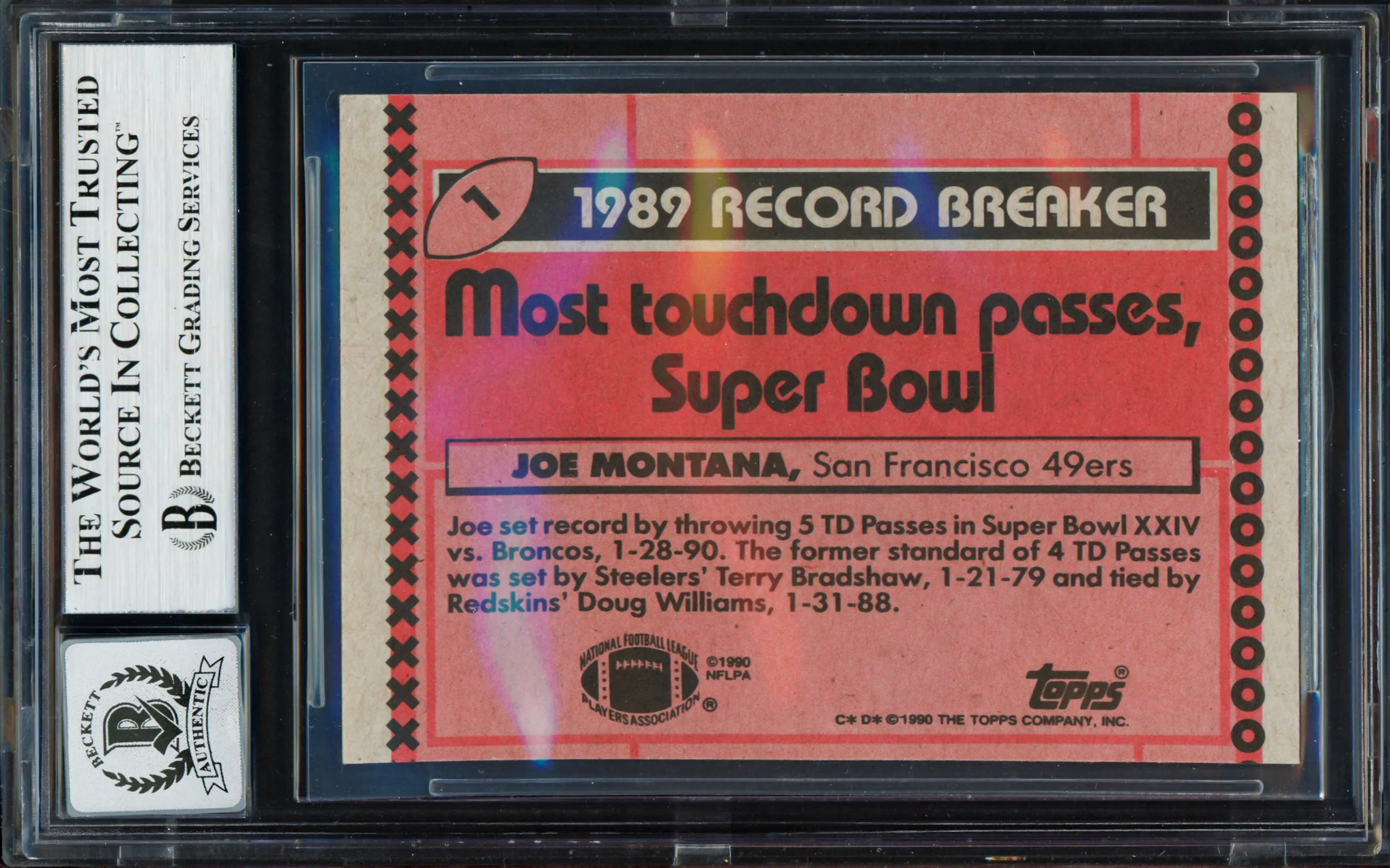 Joe Montana Autographed 1990 Topps Card #1 San Francisco 49ers Auto Grade Gem Mint 10 Beckett BAS #19662663 - Image 2