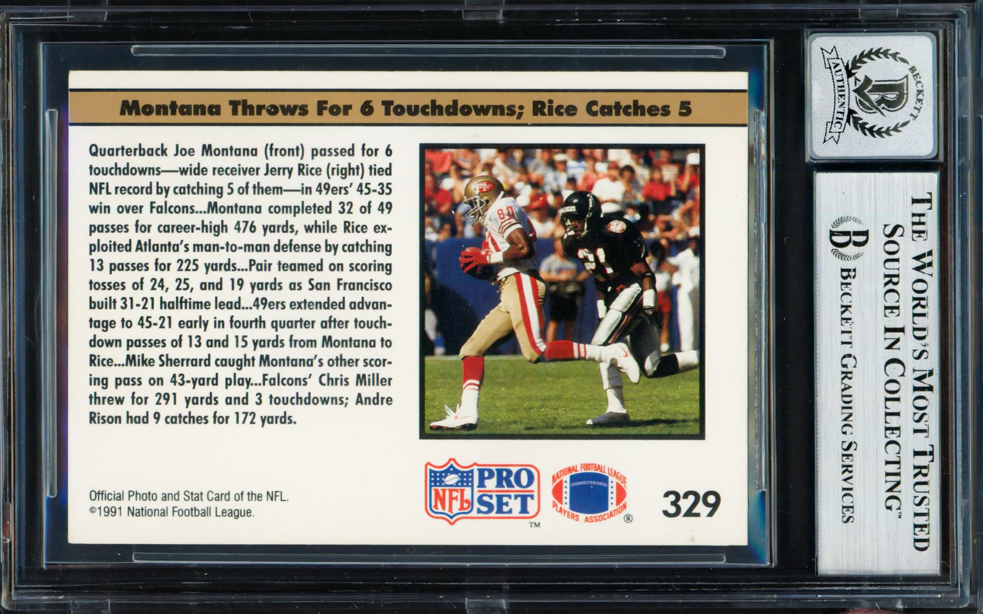 Joe Montana Autographed 1991 Pro Set Card #329 San Francisco 49ers Auto Grade Gem Mint 10 Beckett BAS Stock #261797 - Image 2