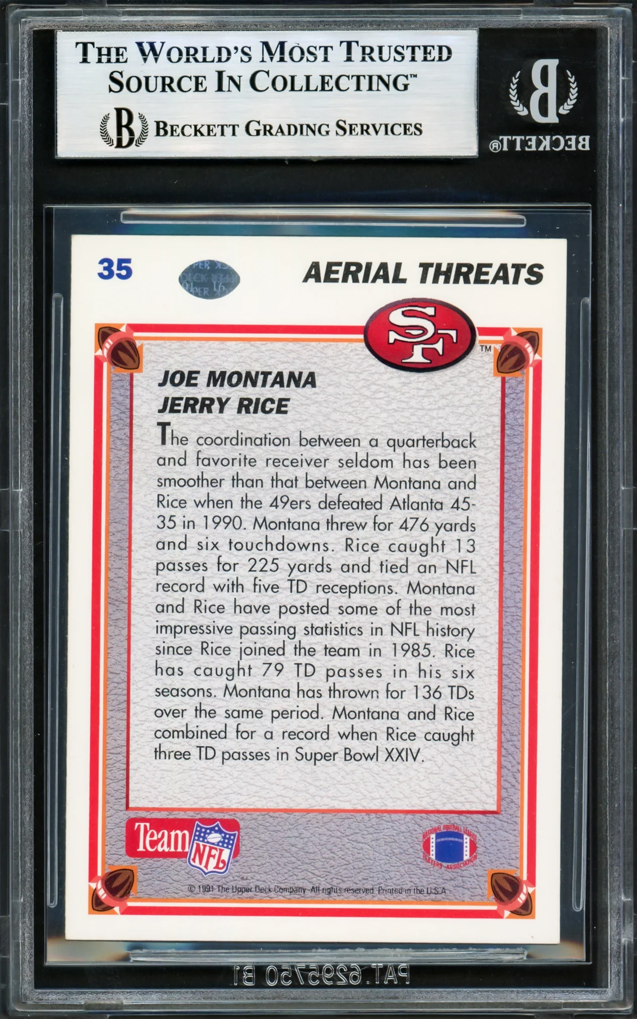 Joe Montana Autographed 1991 Upper Deck Card #35 San Francisco 49ers Beckett BAS #17606144 - Image 2