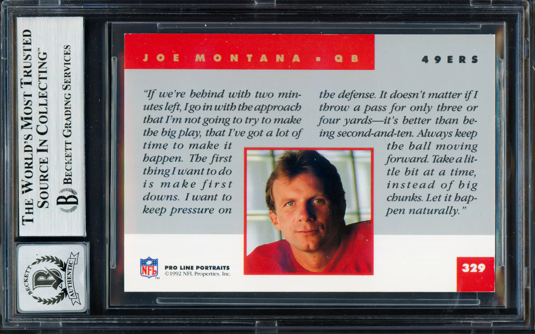 Joe Montana Autographed 1992 Proline Portraits Card #329 San Francisco 49ers Auto Grade Gem Mint 10 Beckett BAS Stock #261803 - Image 2