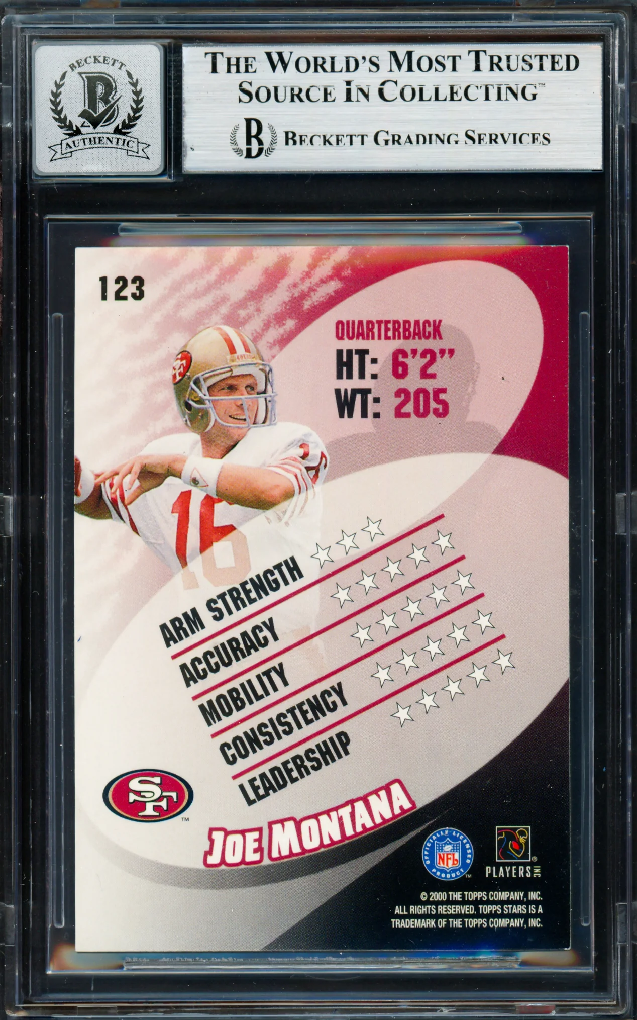 Joe Montana Autographed 2000 Topps Stars Card #123 San Francisco 49ers Auto Grade Gem Mint 10 Beckett BAS #19663653 - Image 2