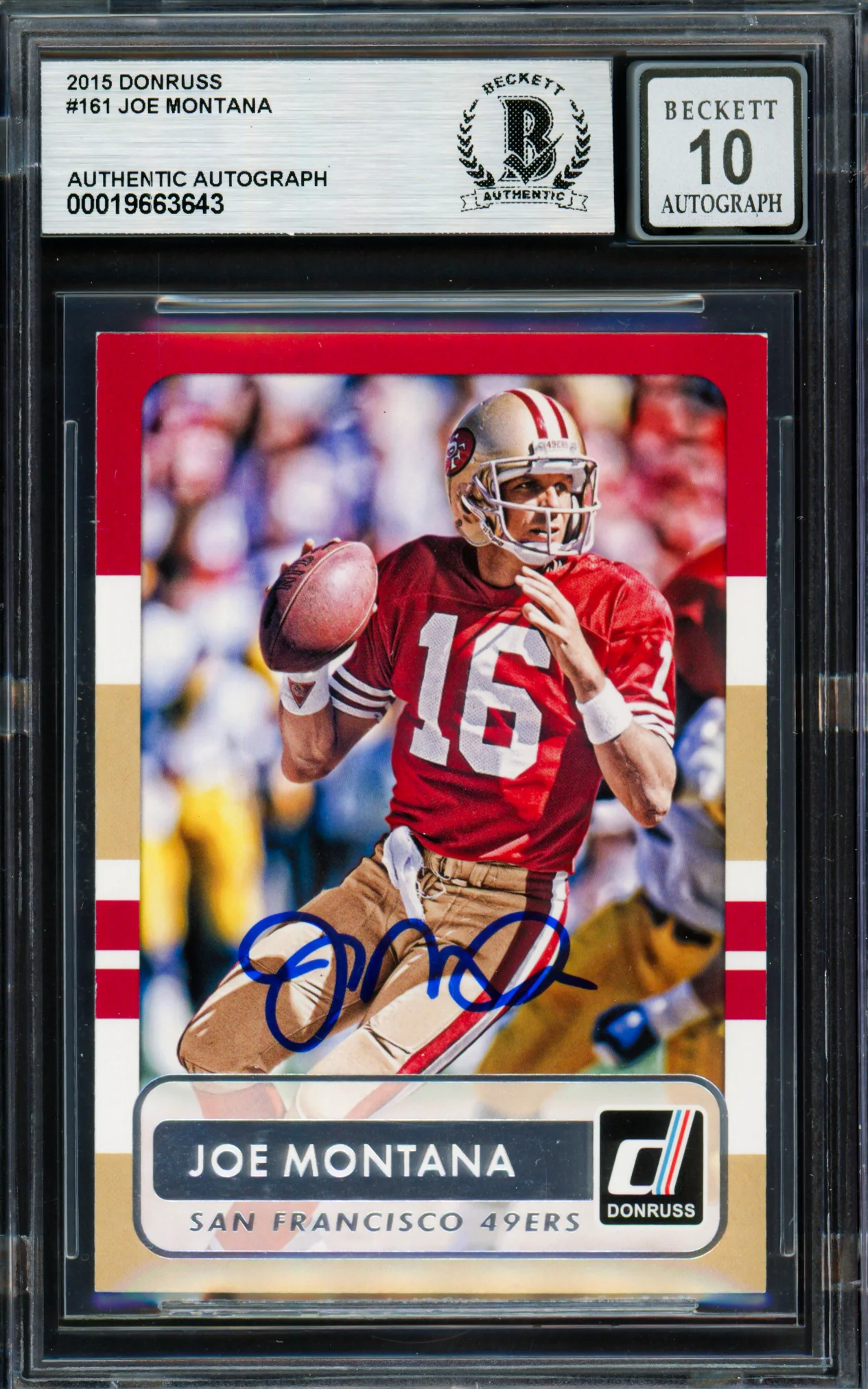 Joe Montana Autographed 2015 Donruss Card #161 San Francisco 49ers Auto Grade Gem Mint 10 Beckett BAS #19663643