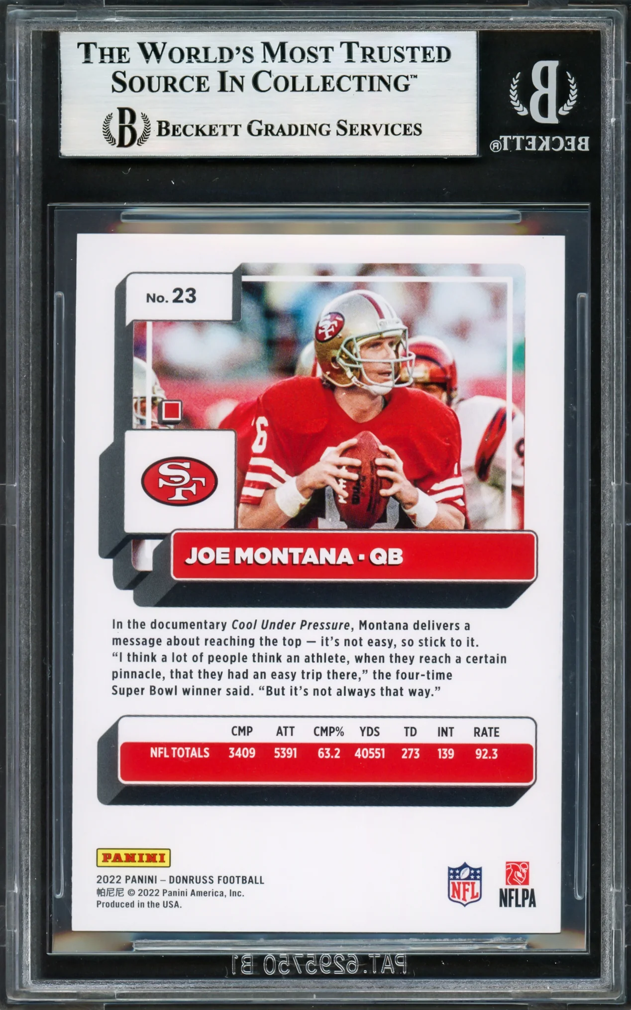Joe Montana Autographed 2022 Donruss Card #23 San Francisco 49ers Beckett BAS #17606315 - Image 2