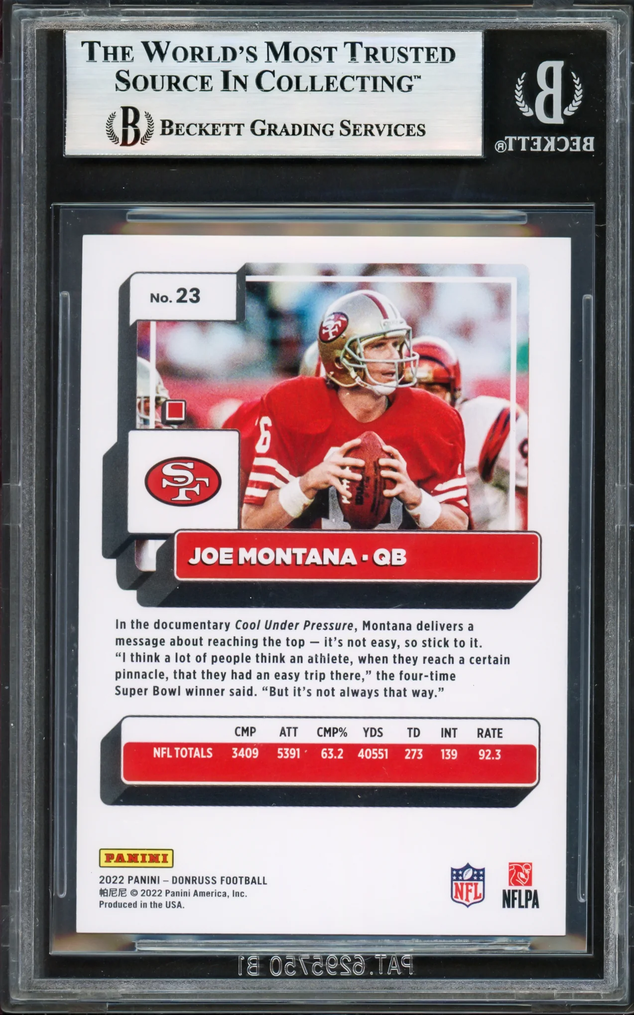 Joe Montana Autographed 2022 Donruss Card #23 San Francisco 49ers Beckett BAS #17606317 - Image 2